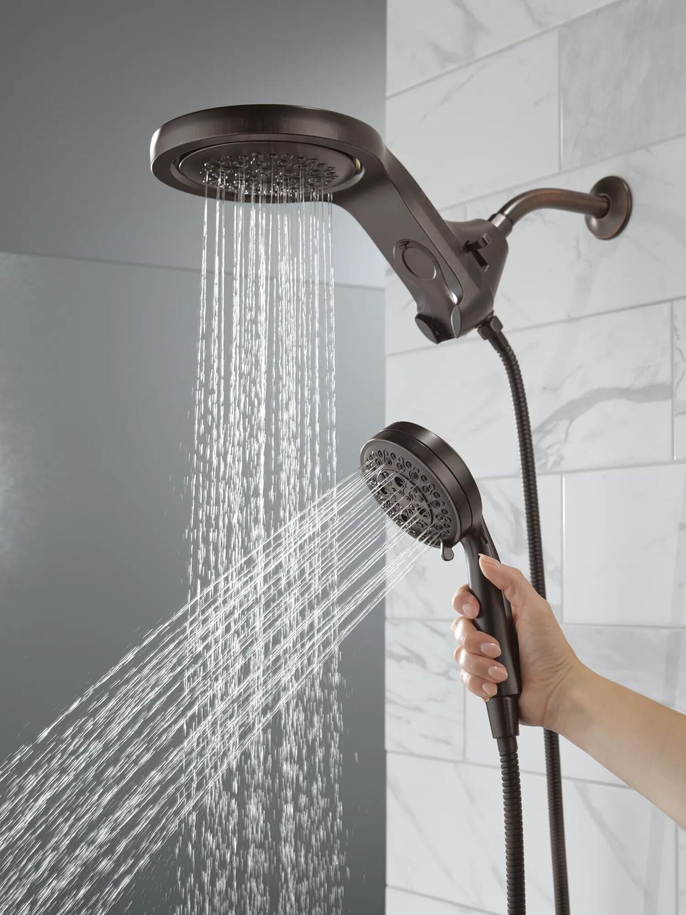 HydroRain&reg; H<sub>2</sub>Okinetic&reg; 5-Setting Two-in-One Shower Head