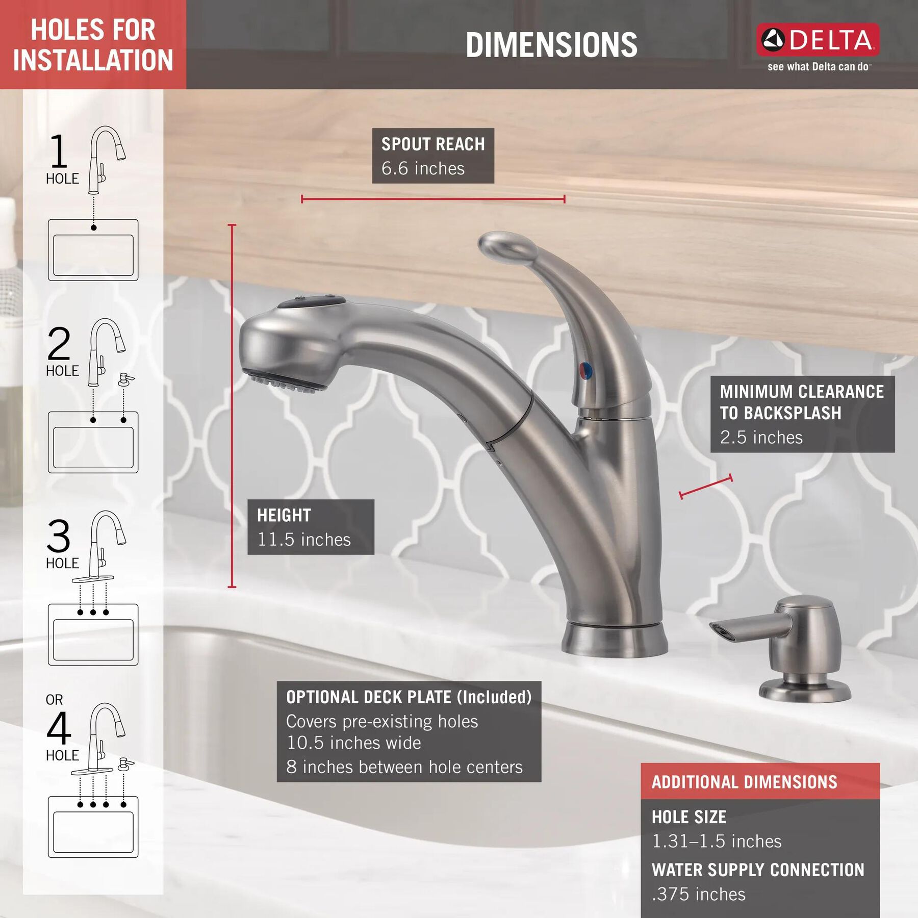 Single Handle Pull-Out Kitchen Faucet with Soap Dispenser