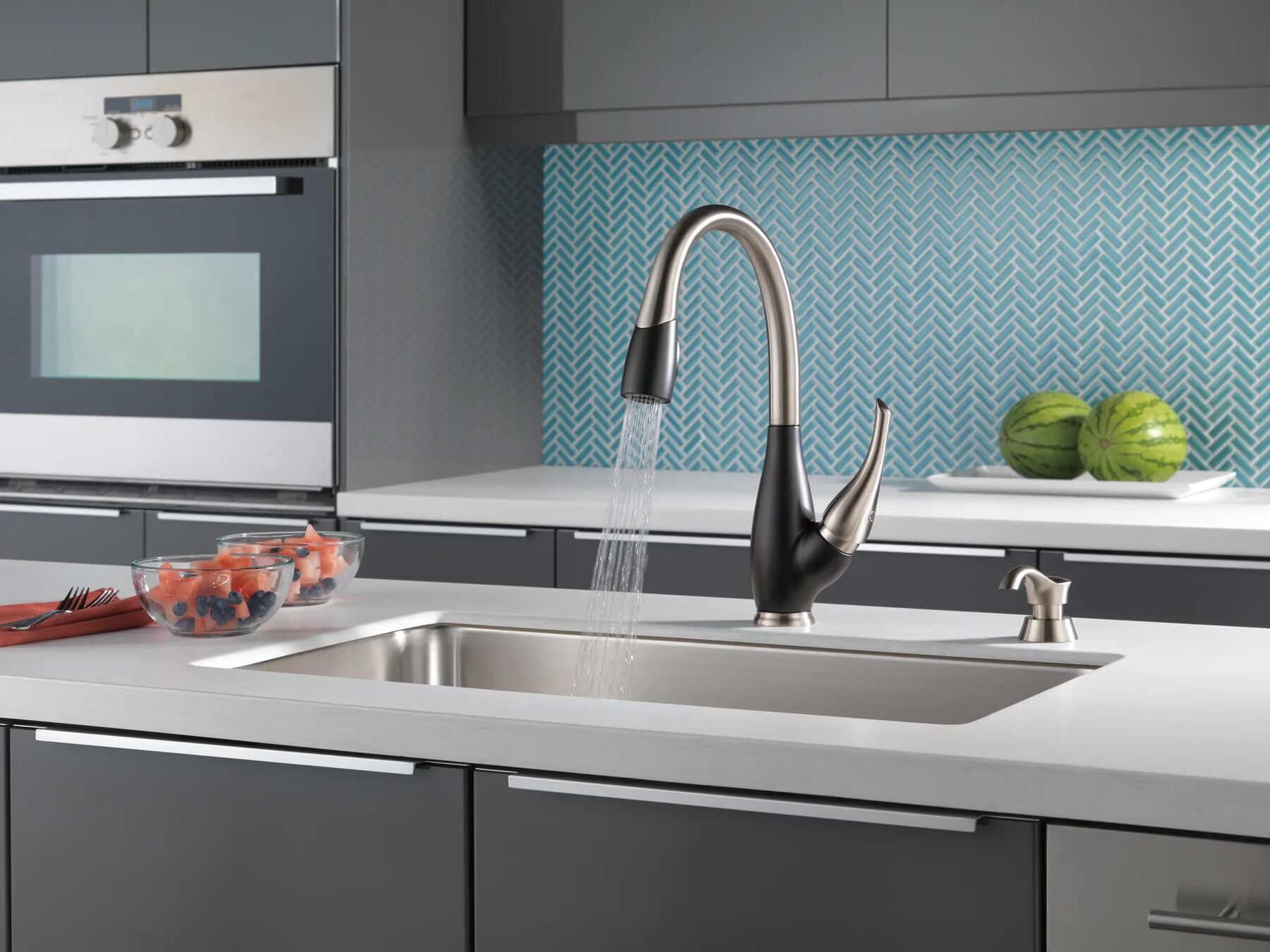 Single Handle Pull-Down Kitchen Faucet with Soap Dispenser