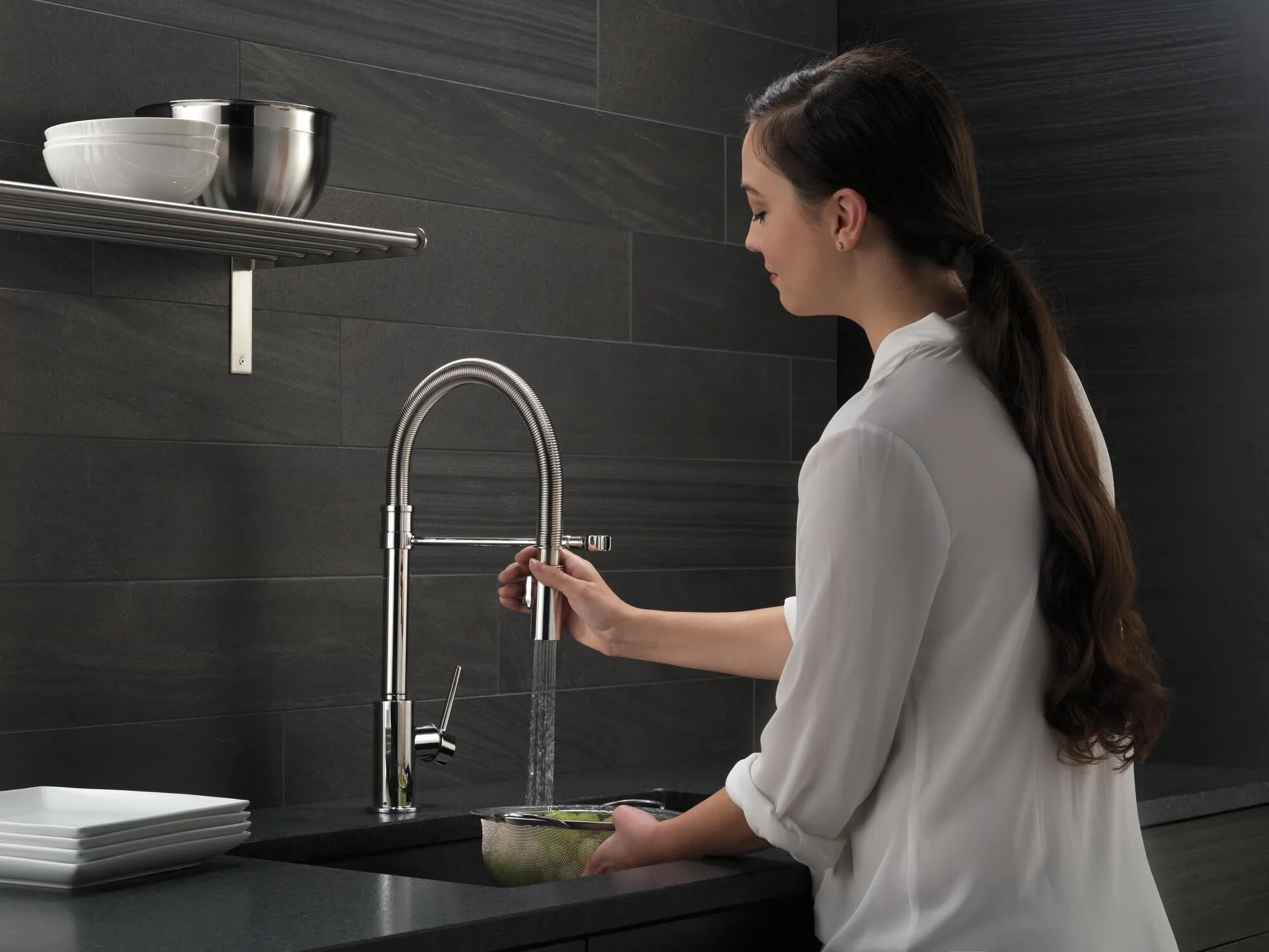 Single-Handle Pull-Down Spring Kitchen Faucet in Chrome 9659-DST