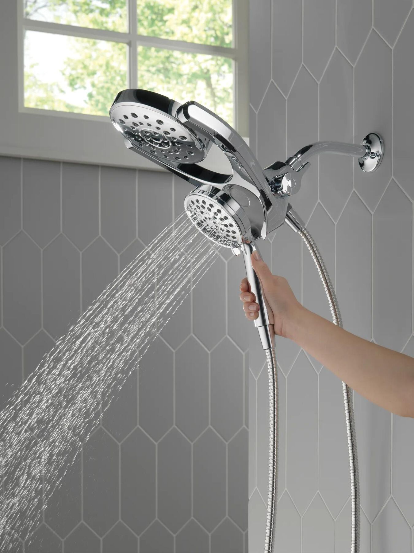 HydroRain&reg; 4-Setting Two-in-One Shower Head (Recertified)