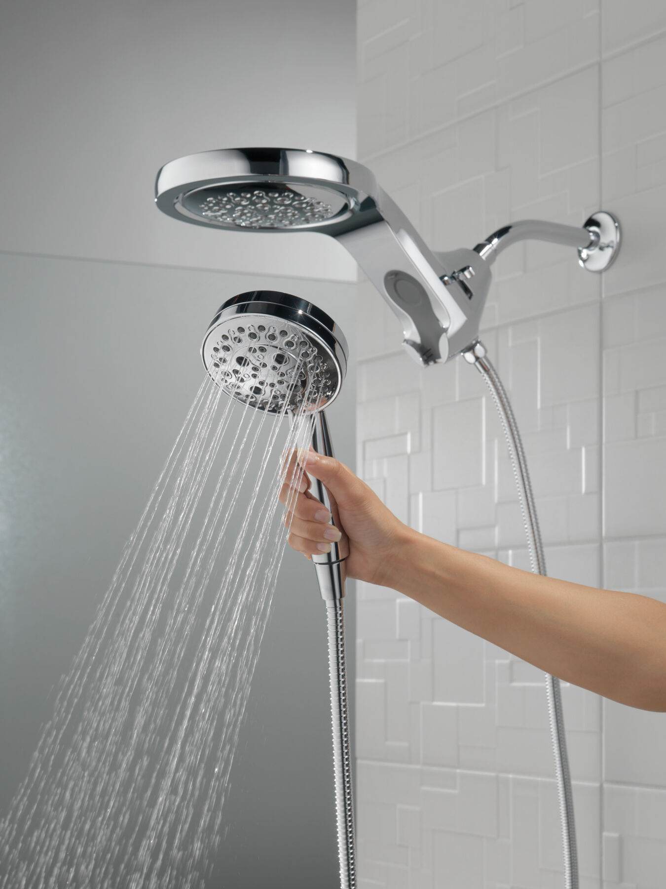 HydroRain&reg; H<sub>2</sub>Okinetic&reg; 5-Setting Two-in-One Shower Head (Recertified)