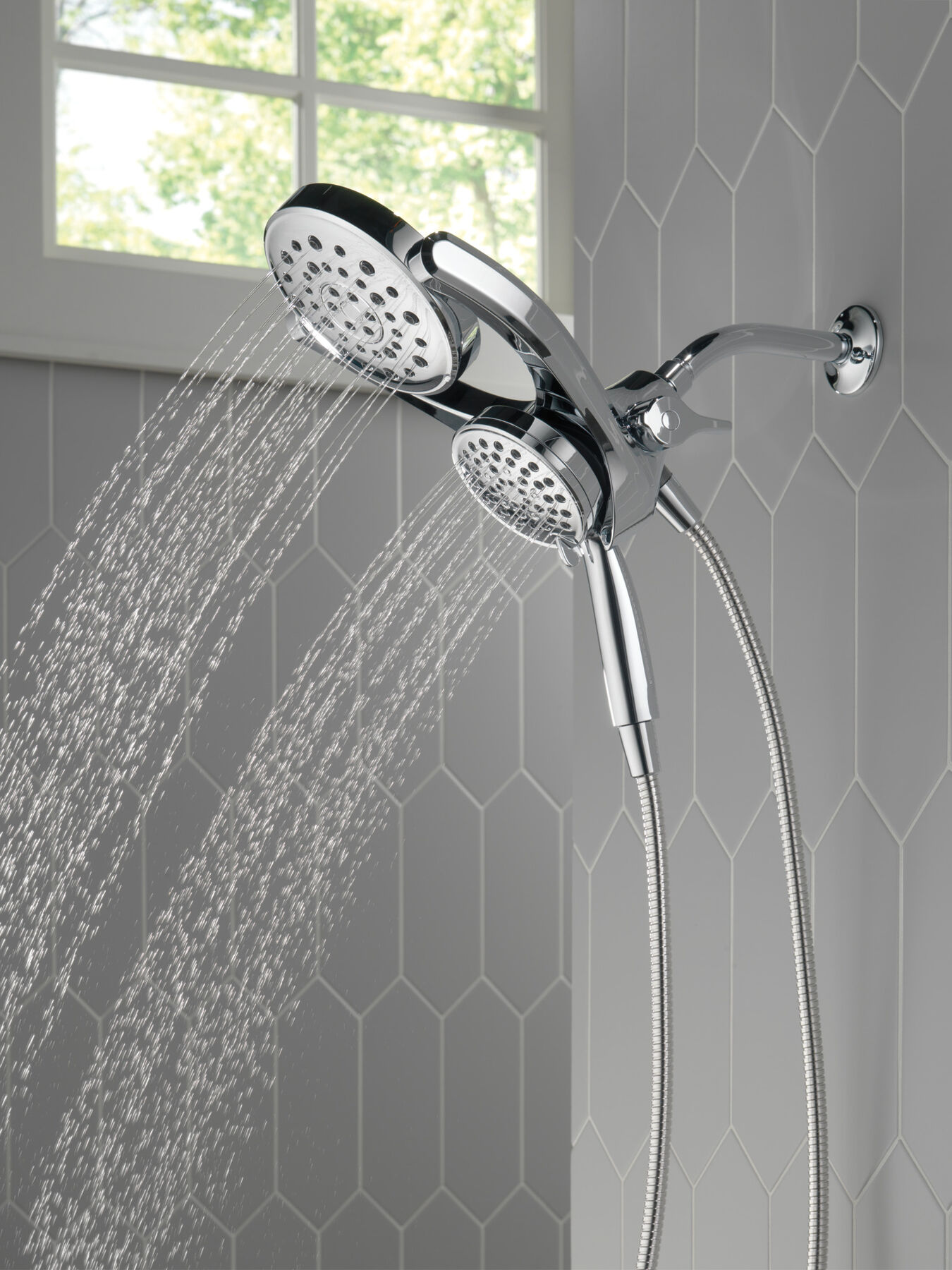 HydroRain&reg; 4-Setting Two-in-One Shower Head (Recertified)