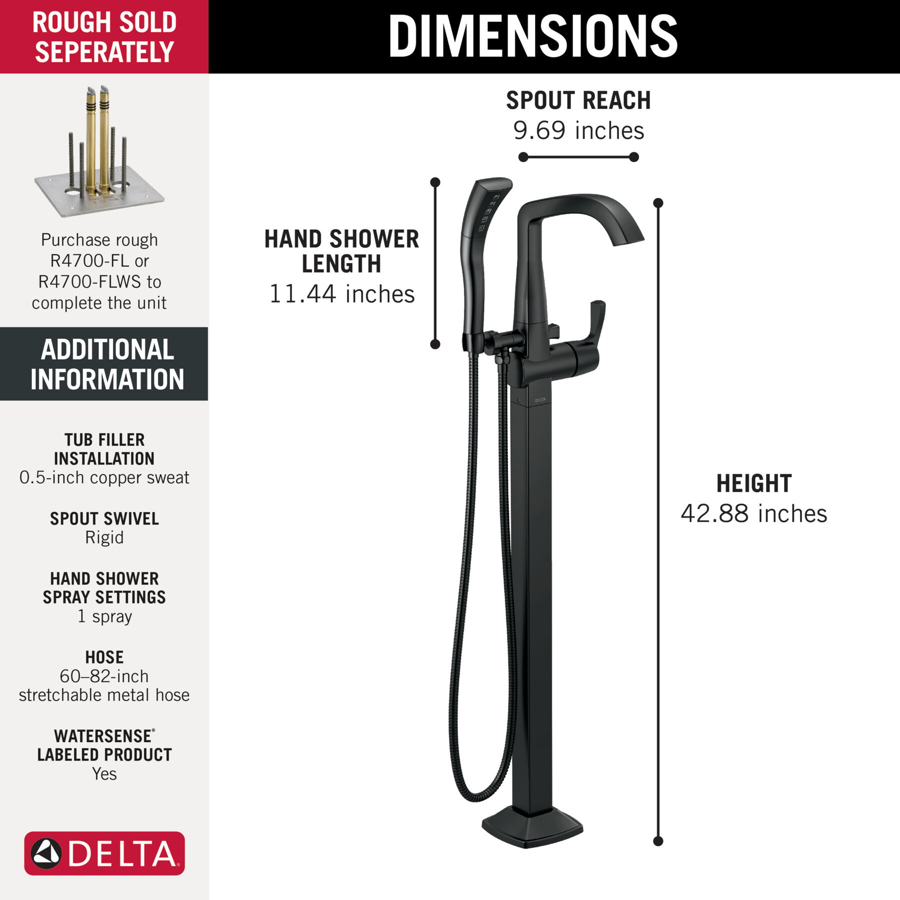 Floor Mount Tub Filler Trim w/ HS (Recertified)