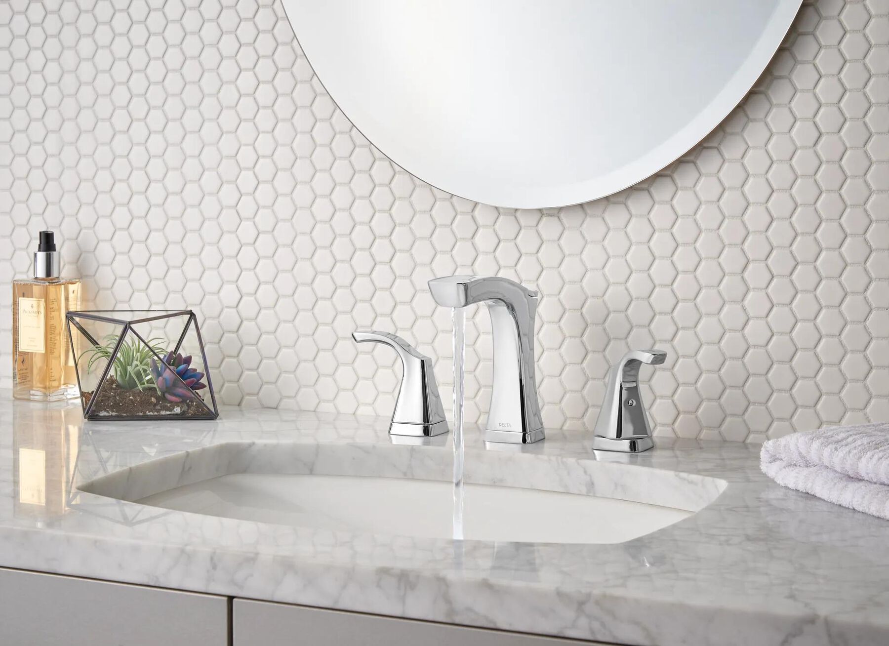 Two Handle Widespread Bathroom Faucet - Metal Pop-Up