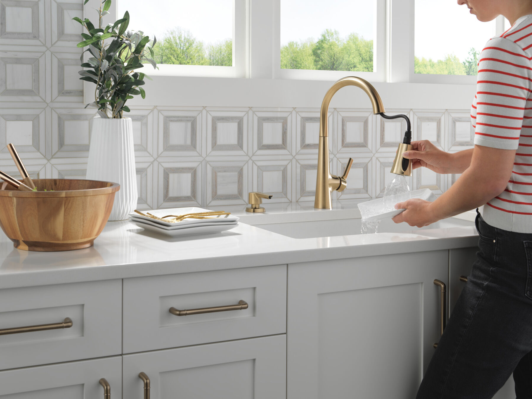 Single Handle Pull-Down Kitchen Faucet with Soap Dispenser and ShieldSpray&reg; Technology