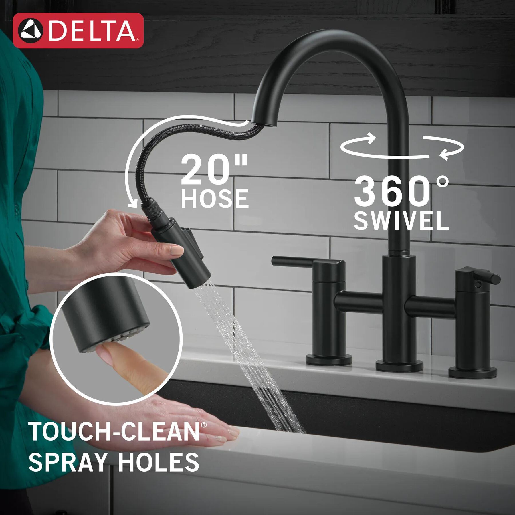 Two Handle Pull-Down Bridge Kitchen Faucet