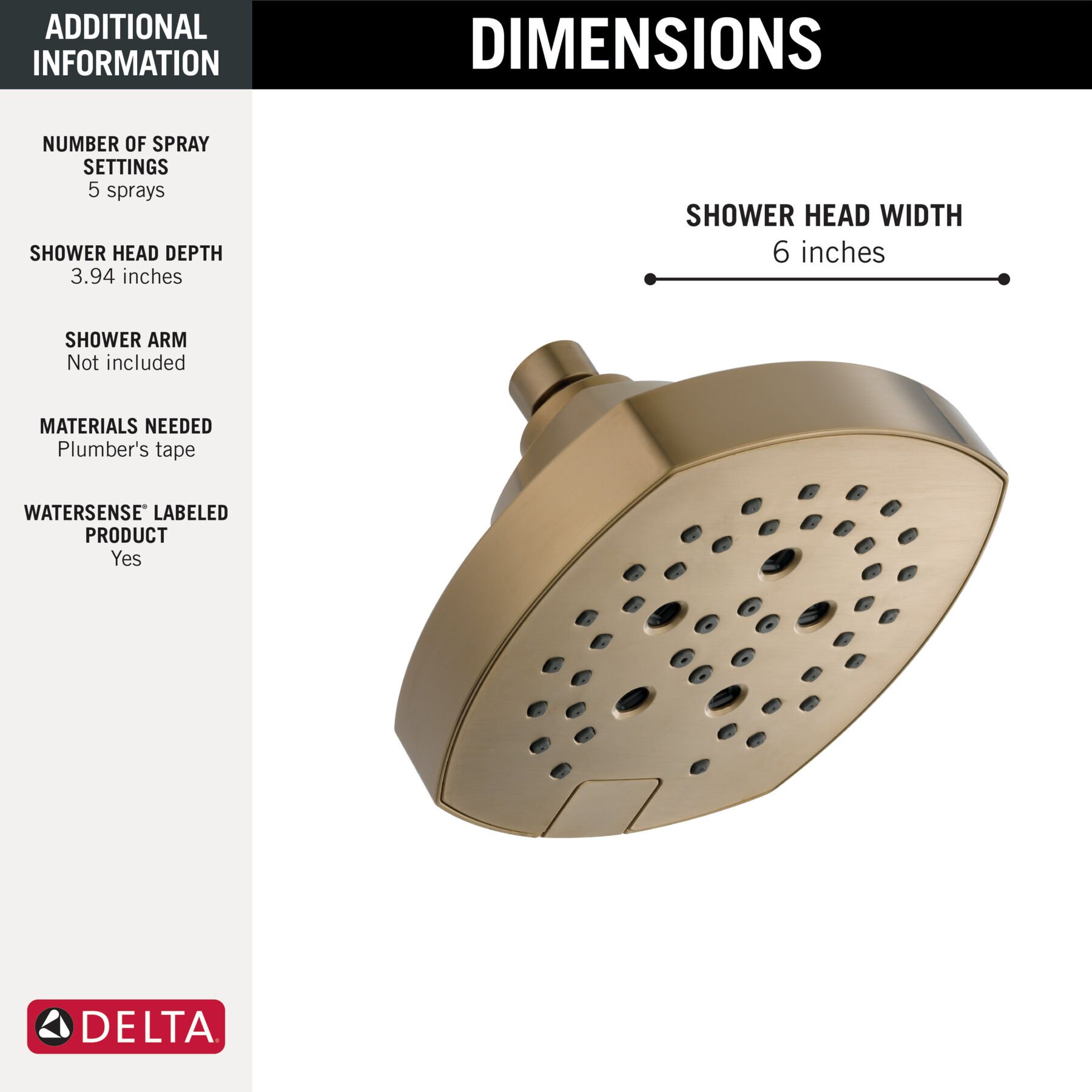 H<sub>2</sub>Okinetic&reg; 5-Setting  Shower Head (Recertified)