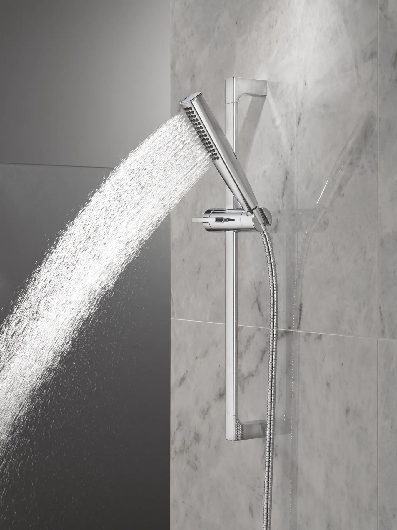 Single-Setting Hand Shower with Slide Bar featuring FeatherRain&trade; Spray
