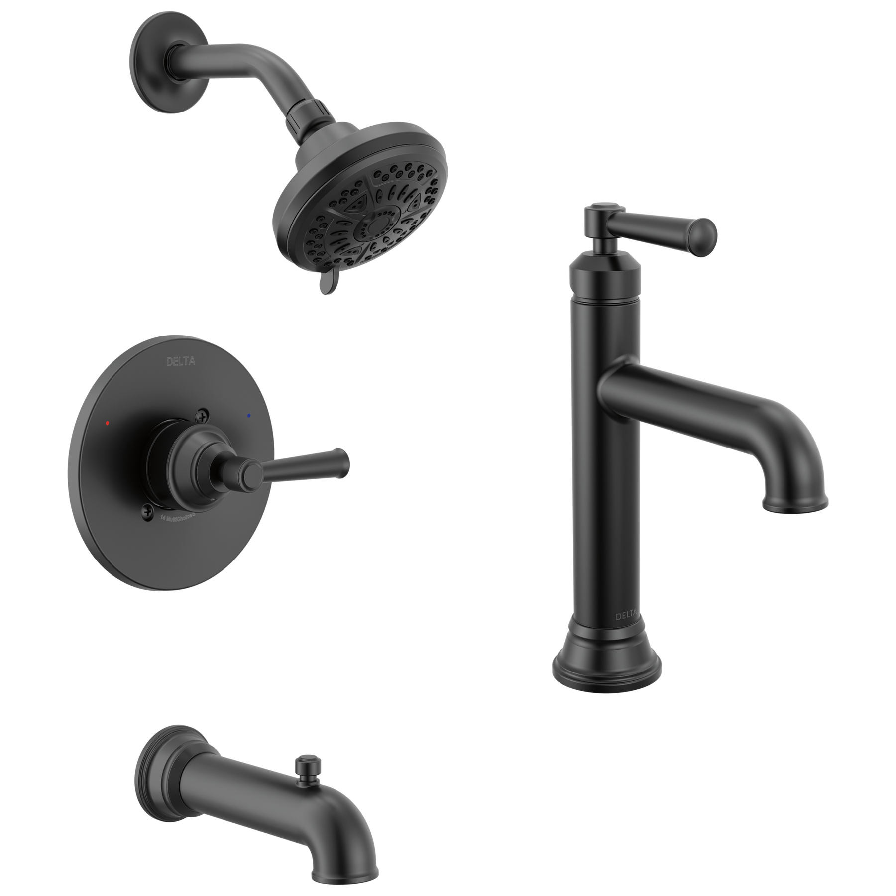 Single Handle Lavatory Faucet with 14 Series Tub Shower Trim and Rough Bundle
