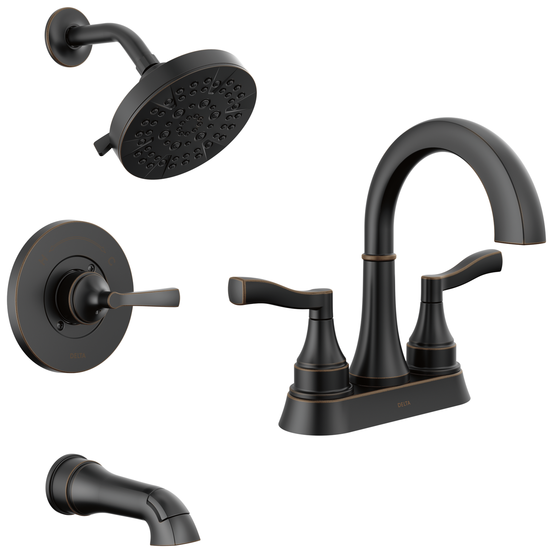 Centerset Lavatory Faucet with 14 Series Tub Shower Trim and Rough Bundle