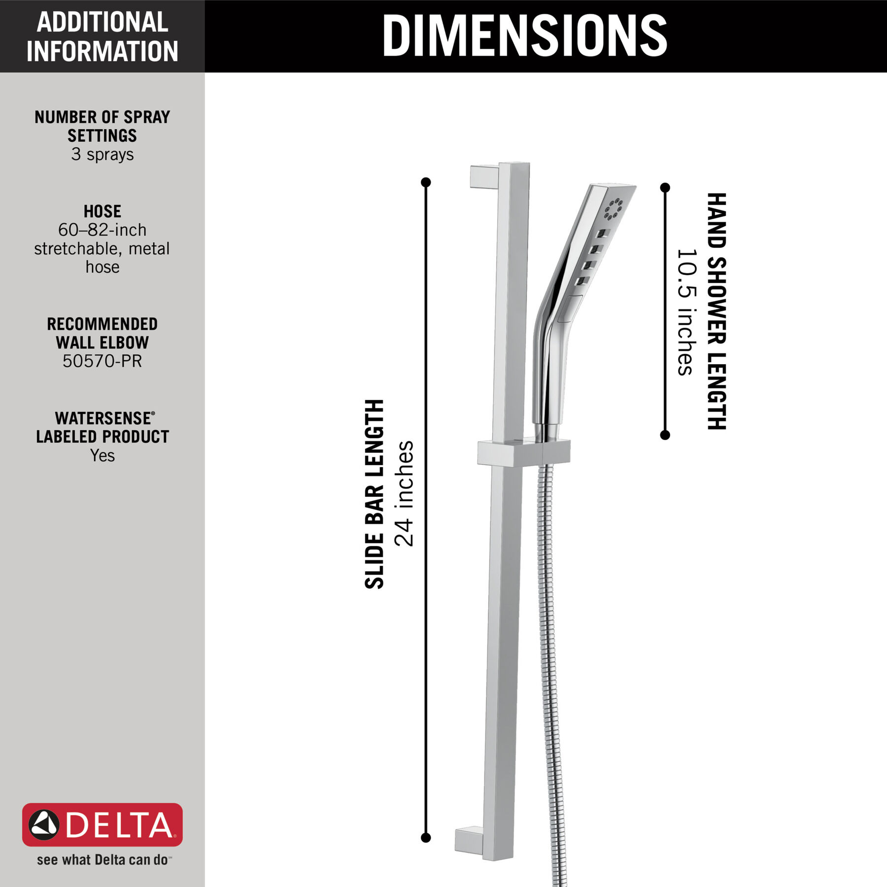 H<sub>2</sub>Okinetic&reg; 3-Setting Slide Bar Hand Shower (Recertified)