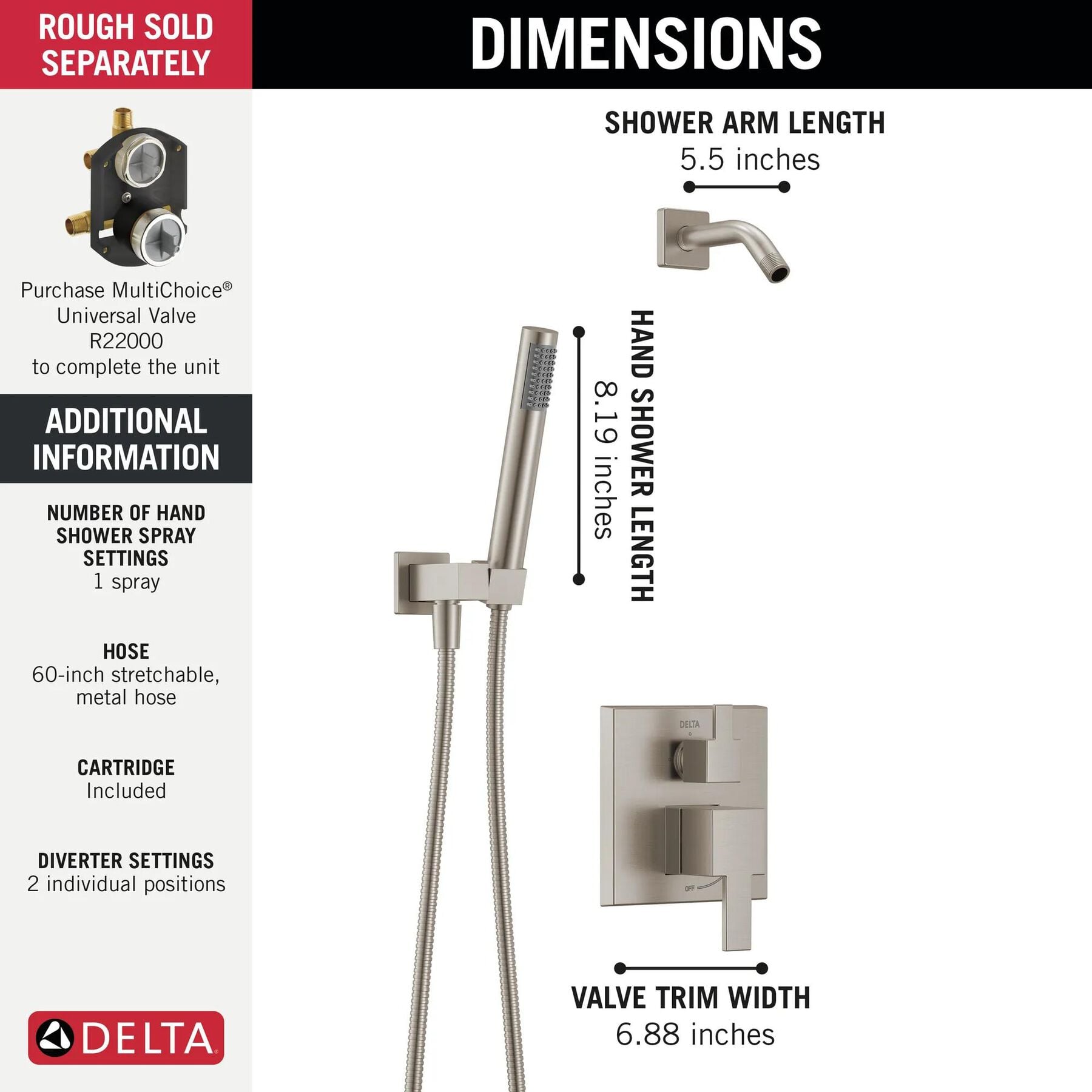 14S Shower Trim & Hand Shower - Less Head