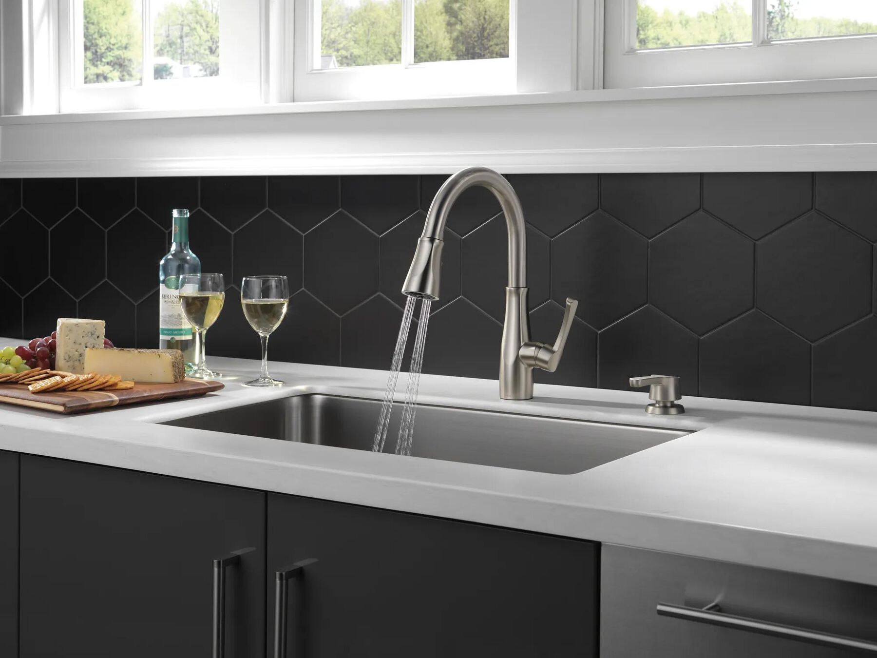 Single Handle Pull-Down Kitchen with Soap Dispenser and ShieldSpray Technology