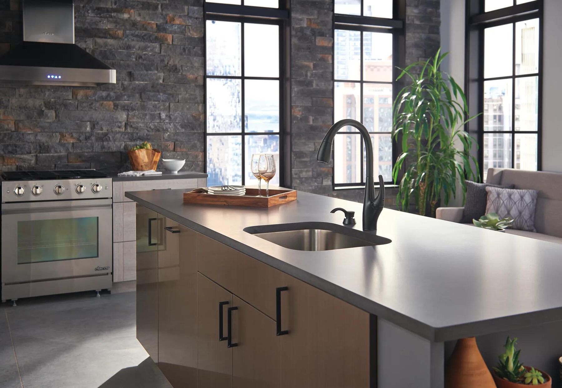 Single Handle Pull-Down Kitchen Faucet with Soap Dispenser and ShieldSpray&reg; Technology