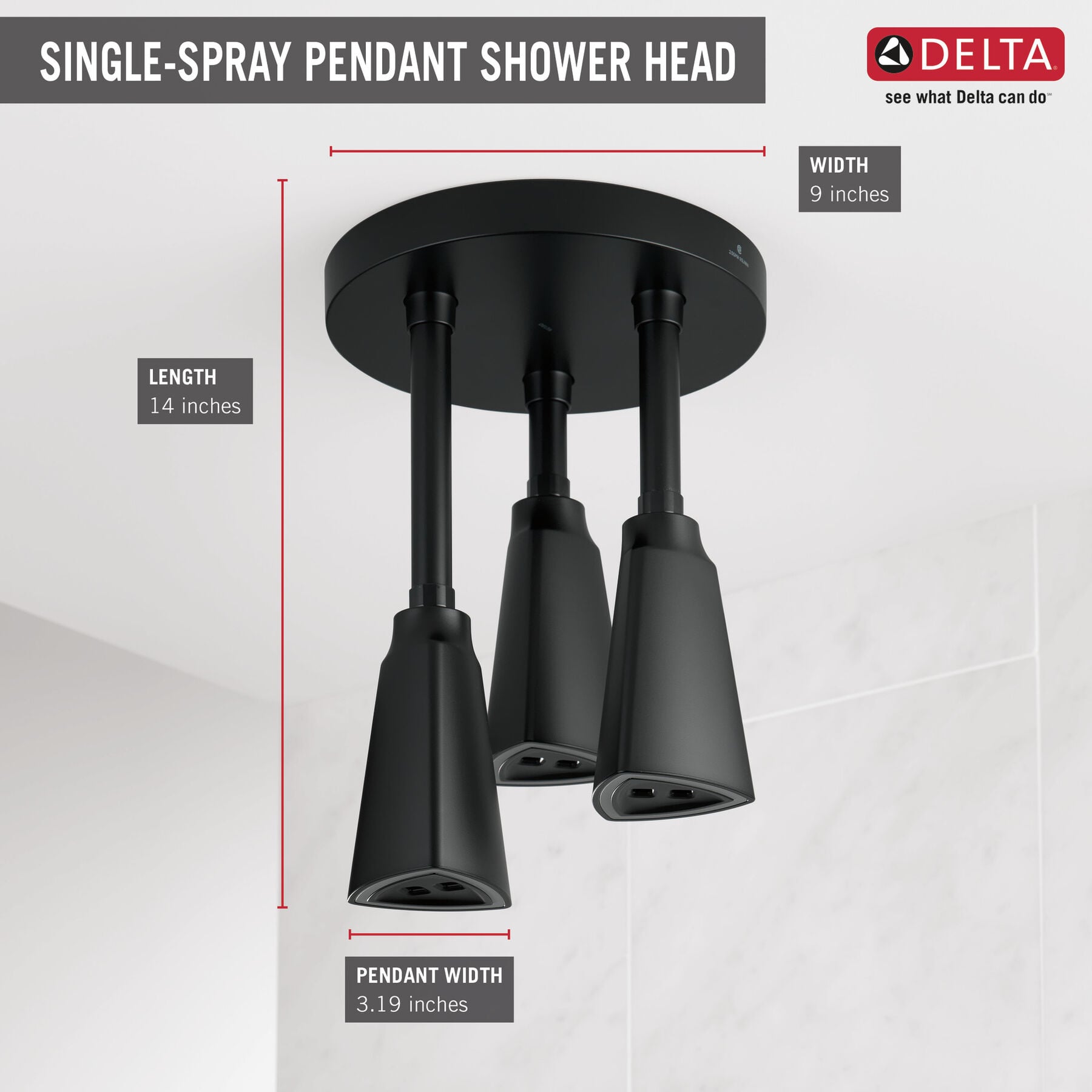 H<sub>2</sub>Okinetic&reg; Pendant Raincan Shower Head with LED Light