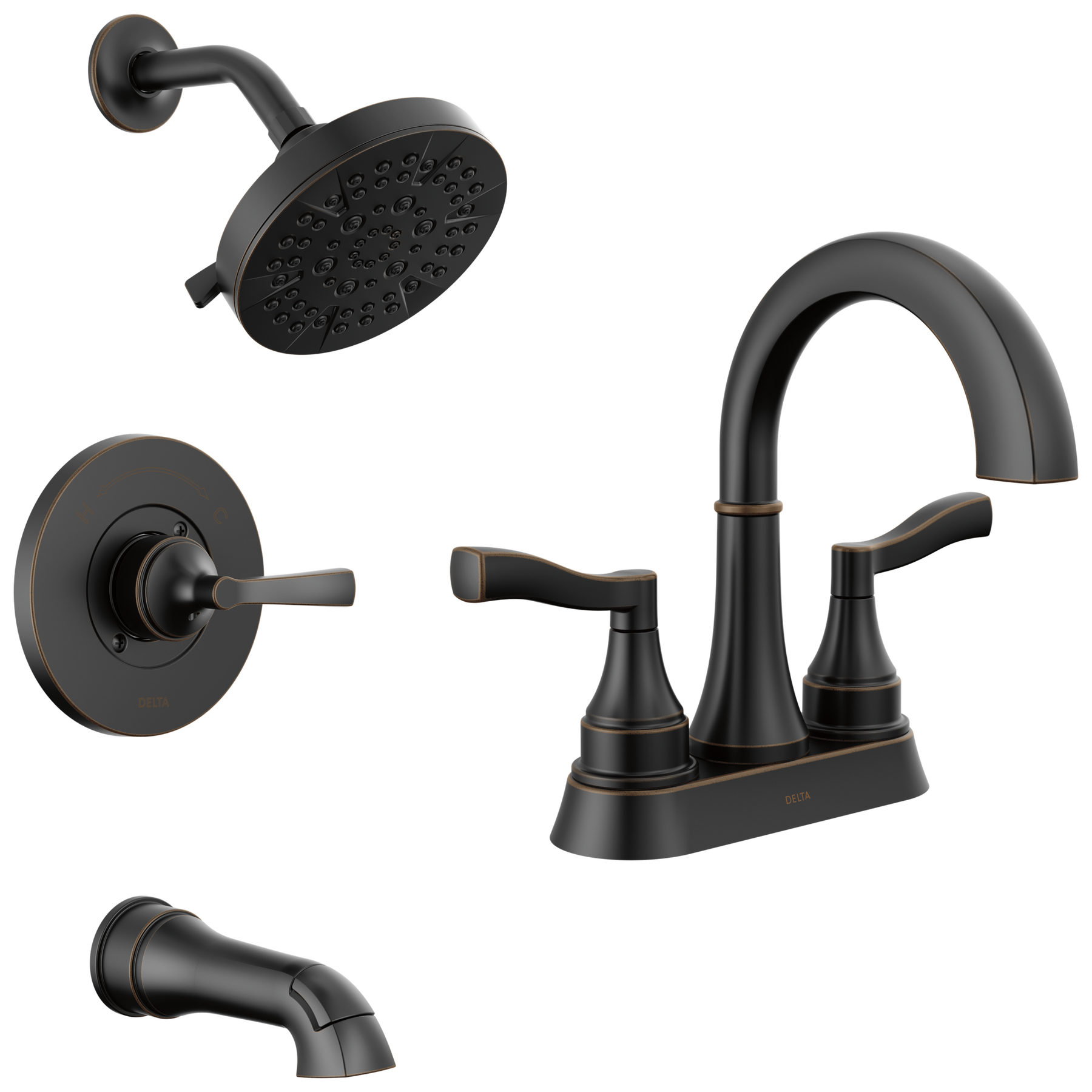 Centerset Lavatory Faucet with 14 Series Tub Shower Trim and Rough Bundle