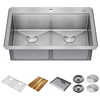 33&rdquo; Workstation&nbsp;Drop-In Top Mount&nbsp;Double&nbsp;Bowl&nbsp;16 Gauge Stainless Steel&nbsp;Kitchen Sink&nbsp;with&nbsp;WorkFlow&trade; Ledge and Accessories