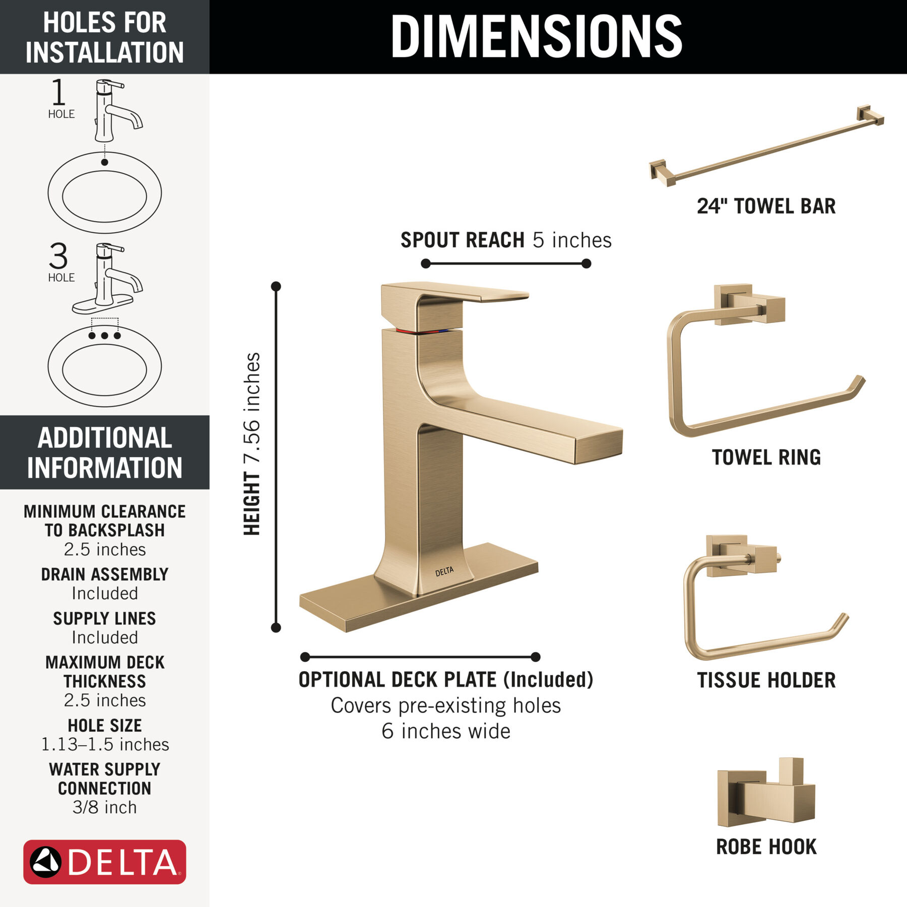 Single Handle Lavatory Faucet with Bathroom Accessories Bundle