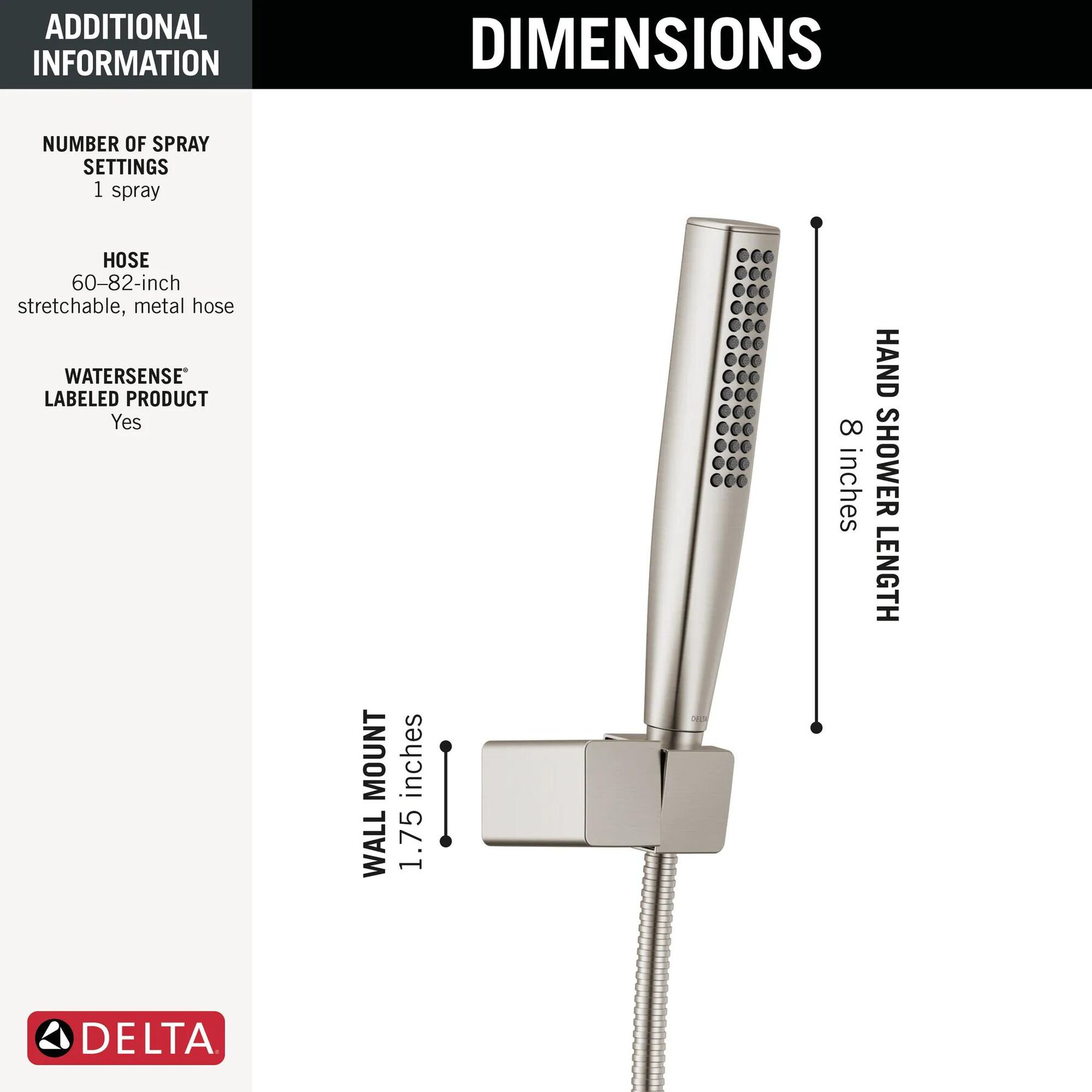 Single-Setting Hand Shower with Wall Mount featuring FeatherRain&trade; Spray