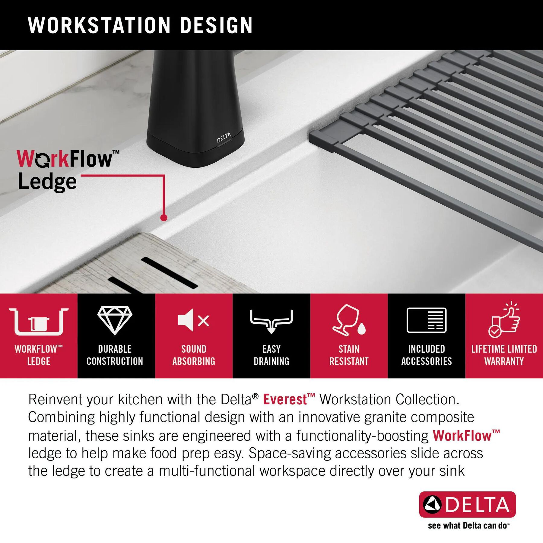30&rdquo; Granite Composite Workstation Kitchen Sink Drop-In Top Mount Single Bowl with WorkFlow&trade; Ledge and Accessories in White