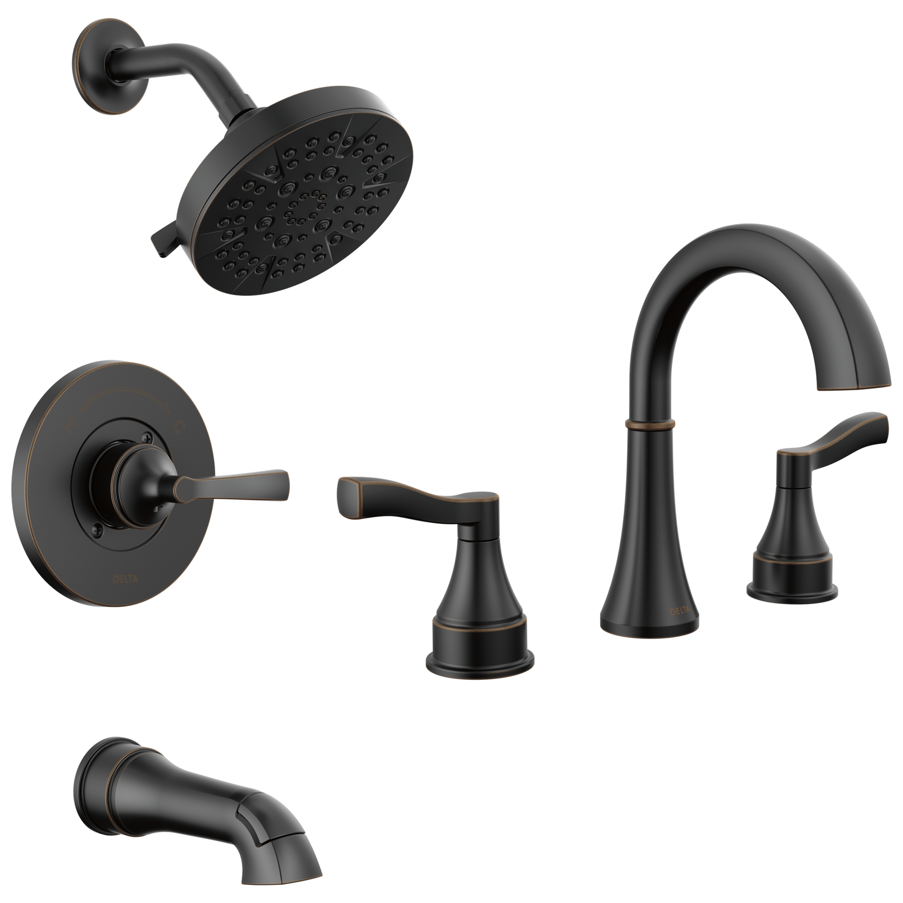 Widespread Lavatory Faucet with 14 Series Tub Shower Trim and Rough Bundle