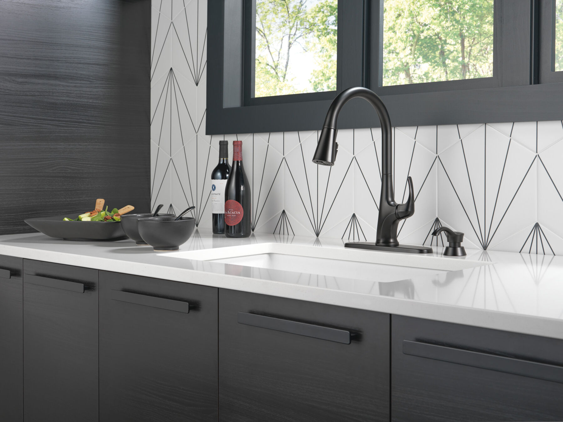 Single Handle Pull-Down Kitchen Faucet with Soap Dispenser and ShieldSpray Technology
