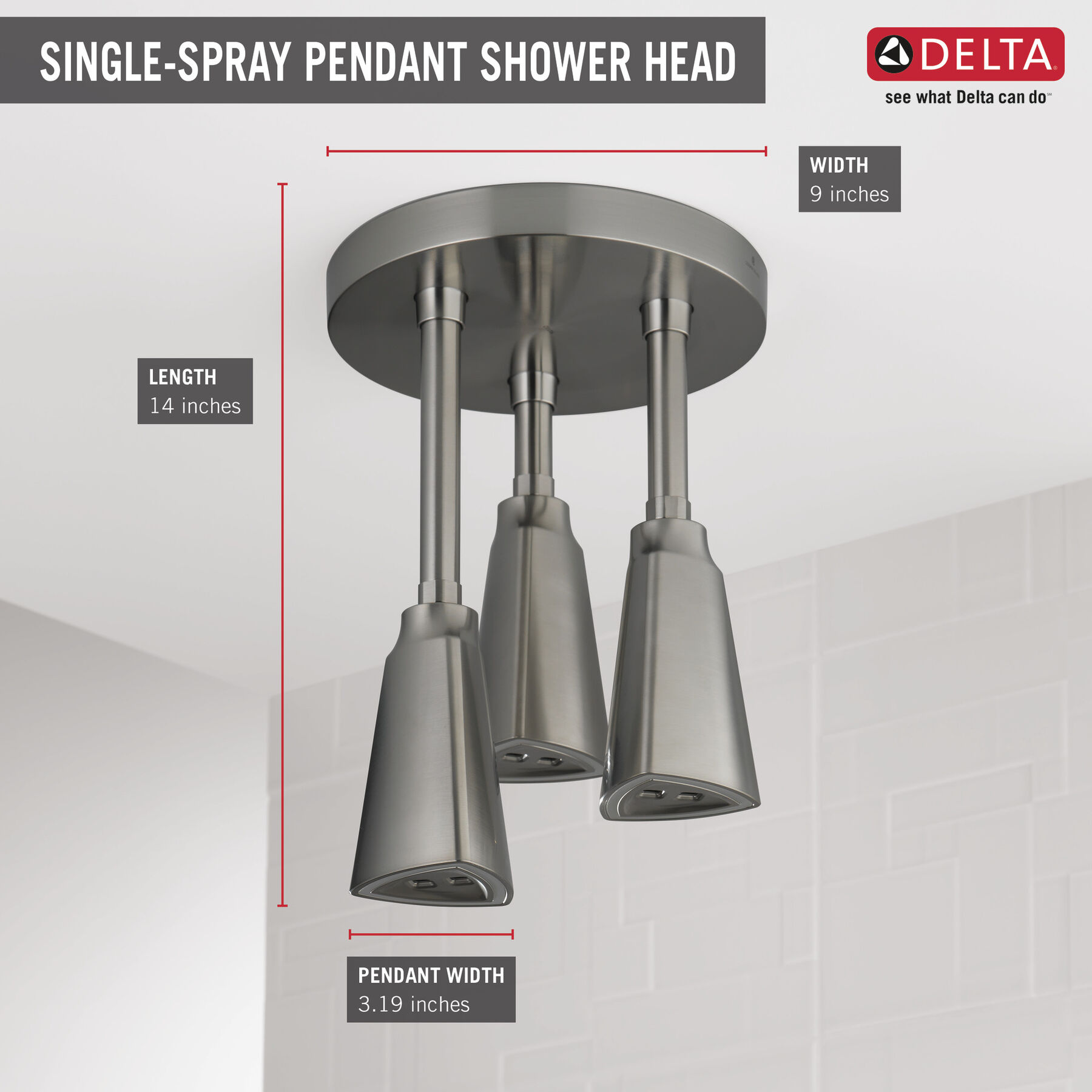 H<sub>2</sub>Okinetic&reg; Pendant Raincan Shower Head with LED Light