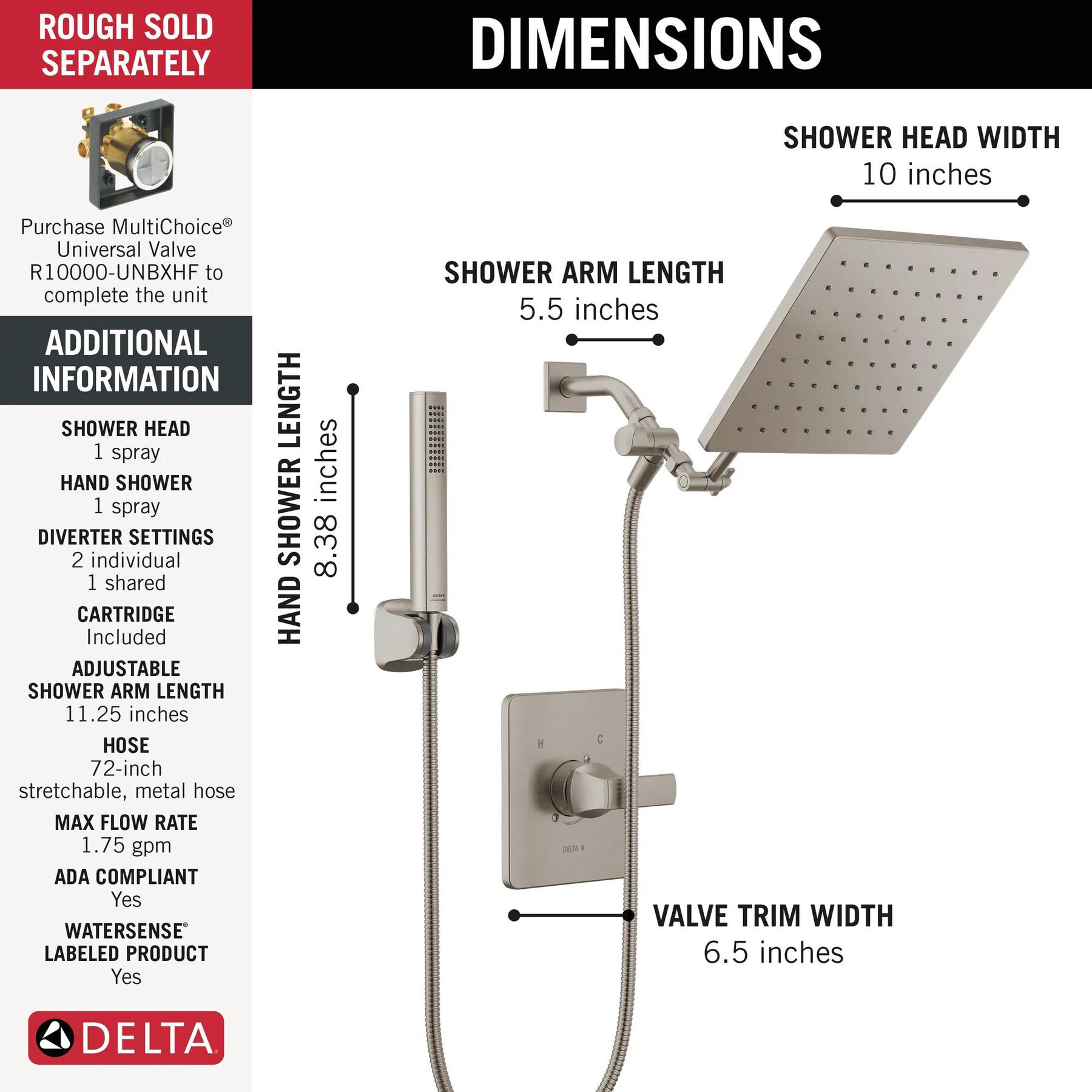 Monitor 14 Series Shower Trim with 10-Inch Raincan Combination Showerhead Bundle