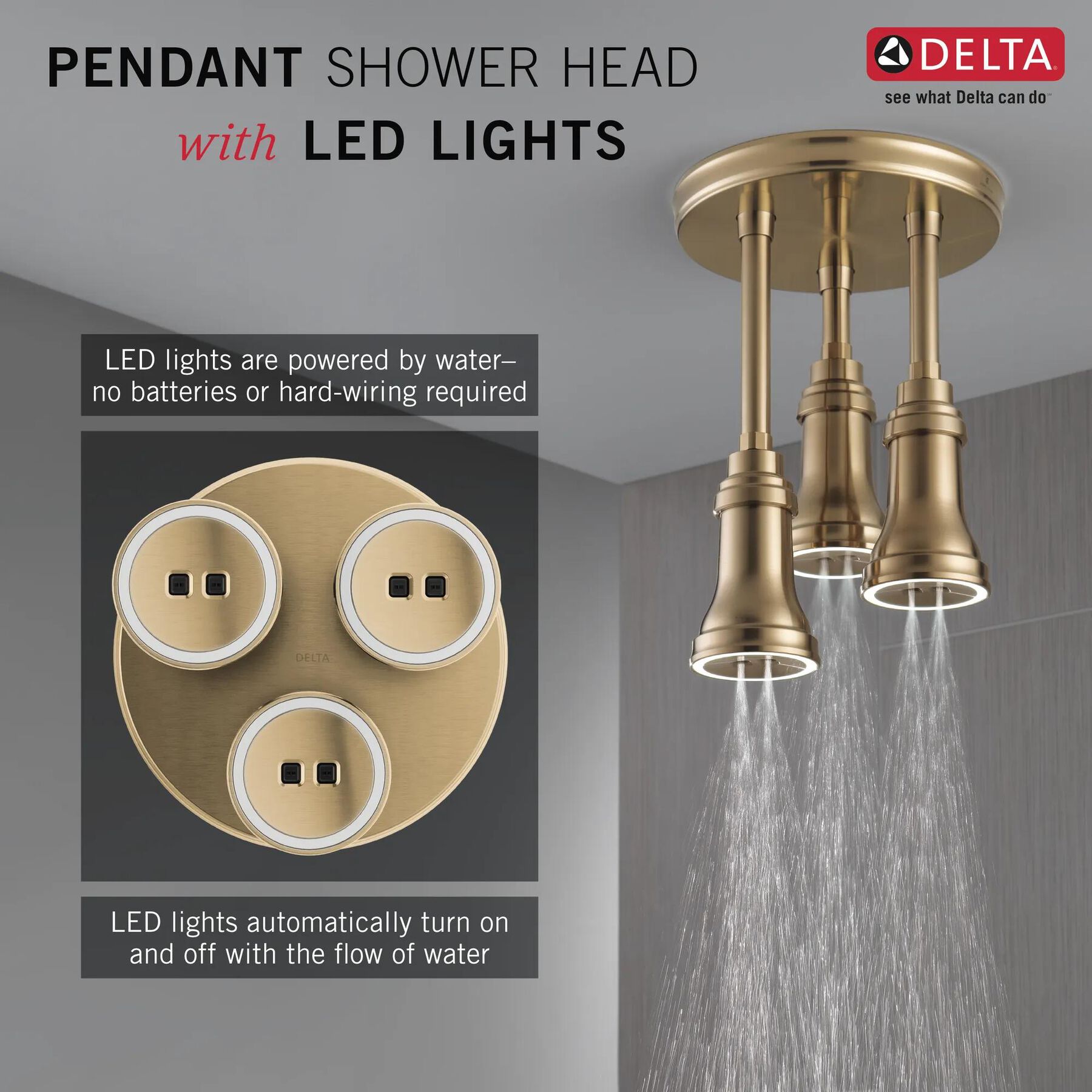 H<sub>2</sub>Okinetic&reg; Pendant Raincan Shower Head with LED Light