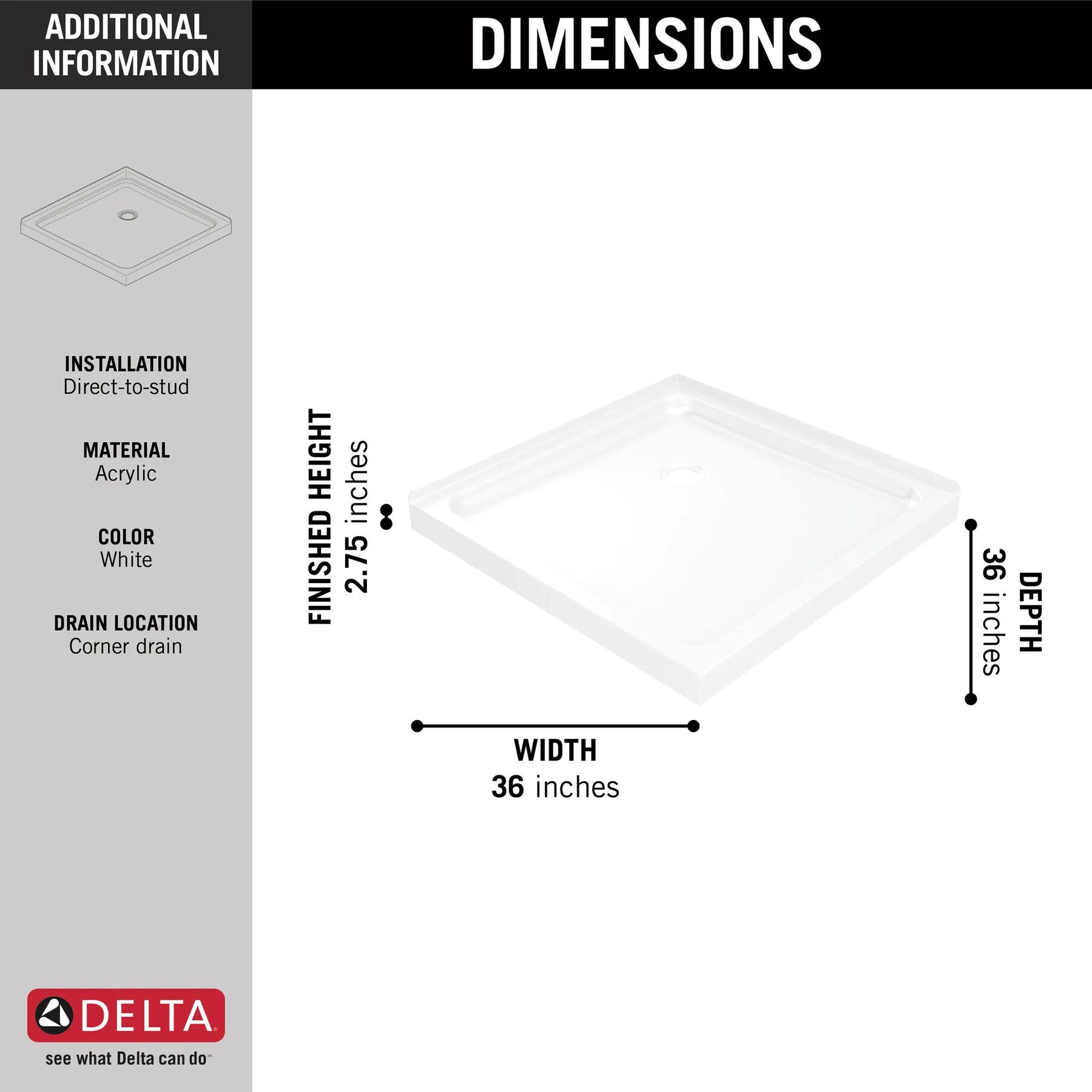36&rdquo;x36&rdquo; Corner Shower Base