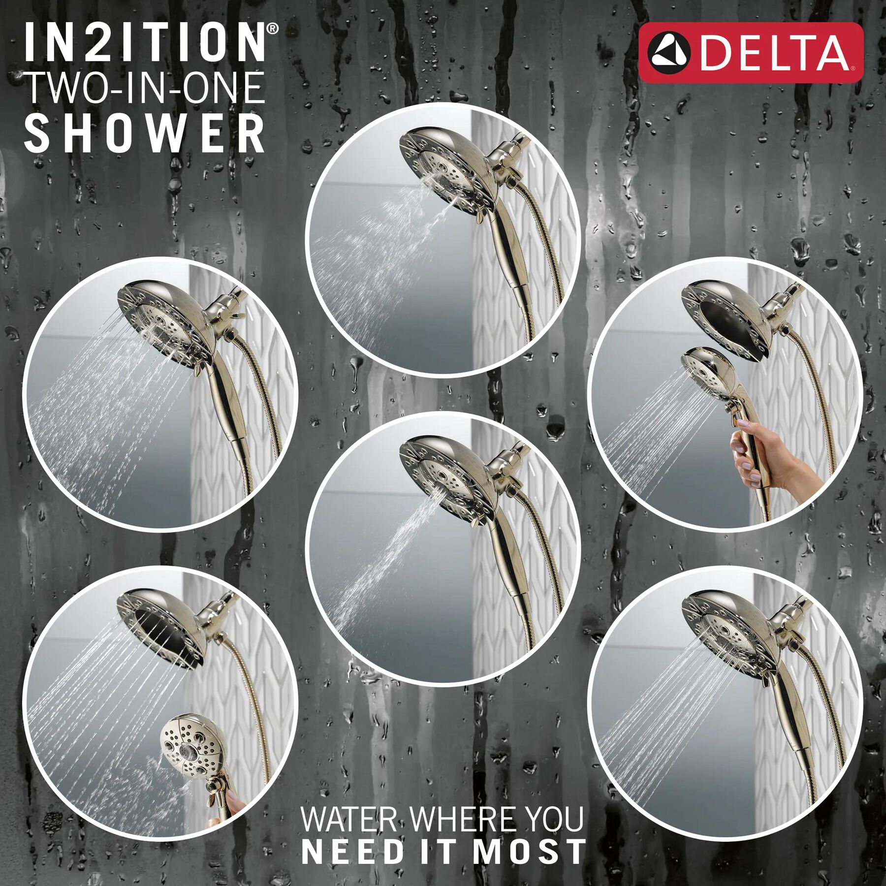 H<sub>2</sub>Okinetic&reg; In2ition&reg; 5-Setting Two-in-One Shower