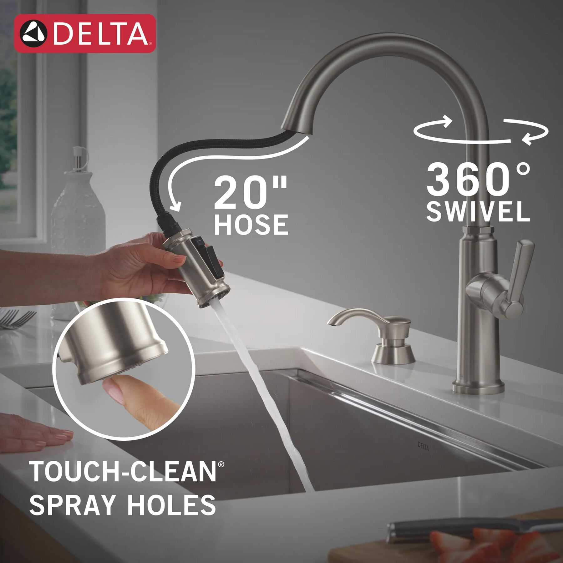 Single Handle Kitchen Pull-Down Faucet w/ Soap Dispenser