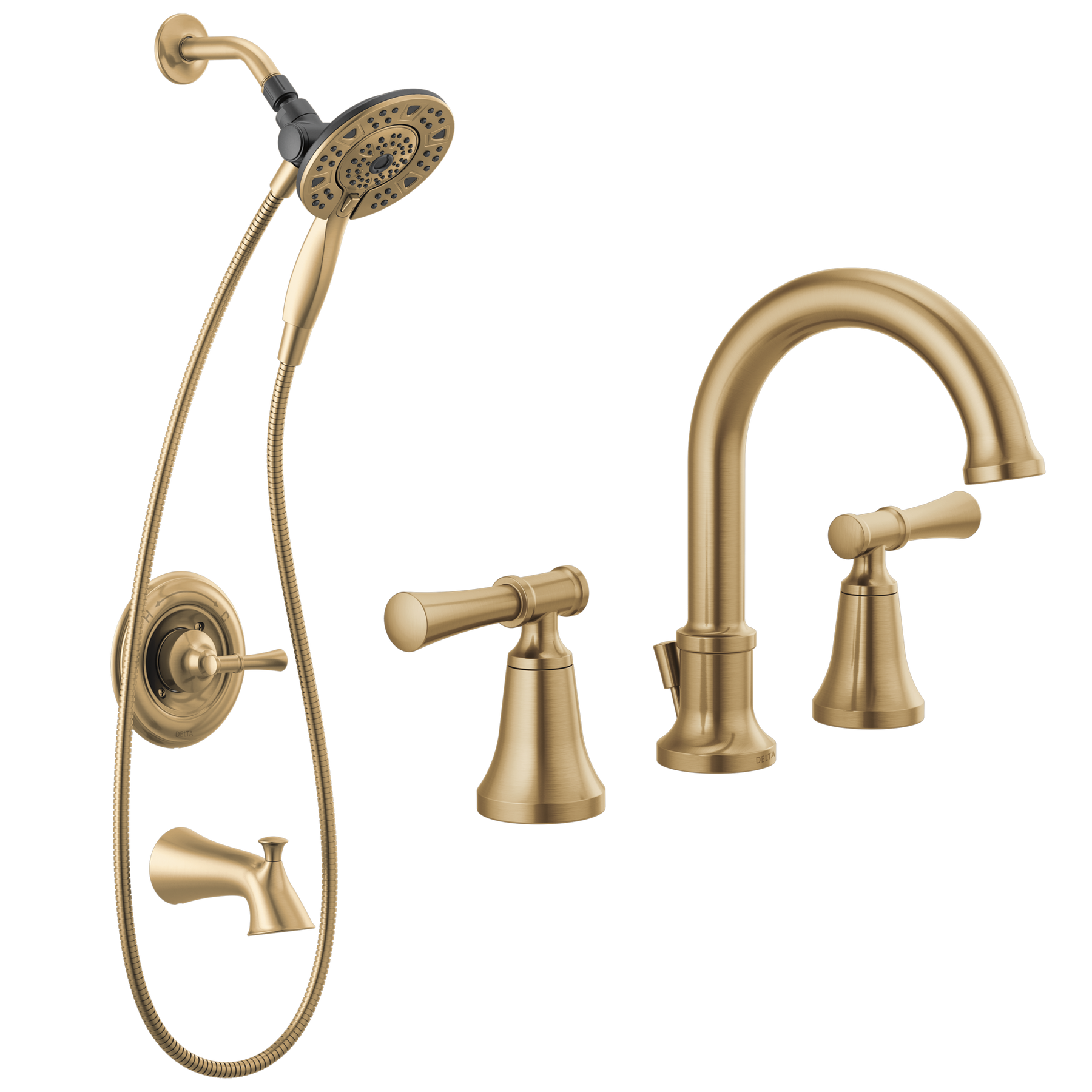 Widespread Lavatory Faucet with 14 Series Tub Shower Trim and Rough Bundle