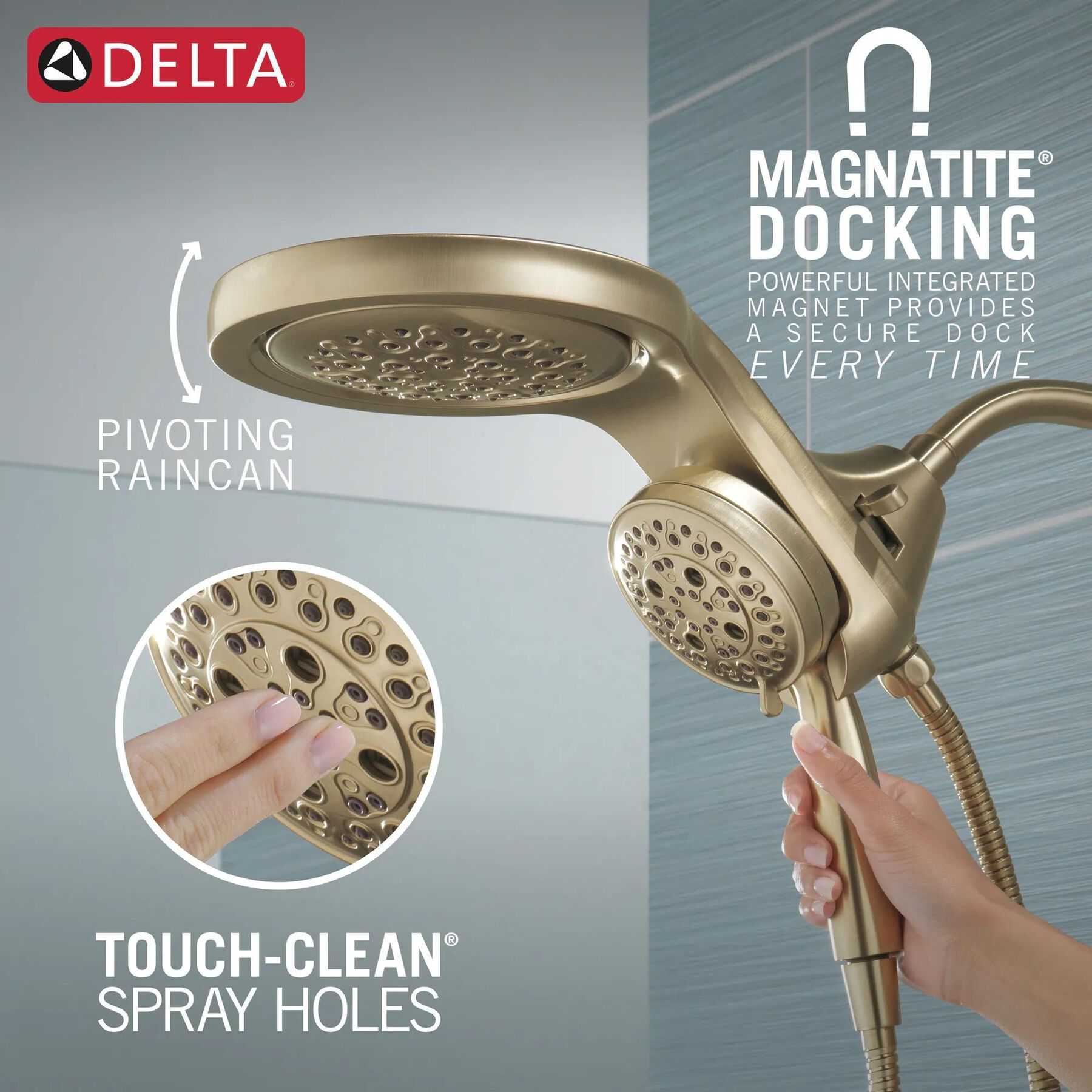 HydroRain&reg; H<sub>2</sub>Okinetic&reg; 5-Setting Two-in-One Shower Head (Recertified)