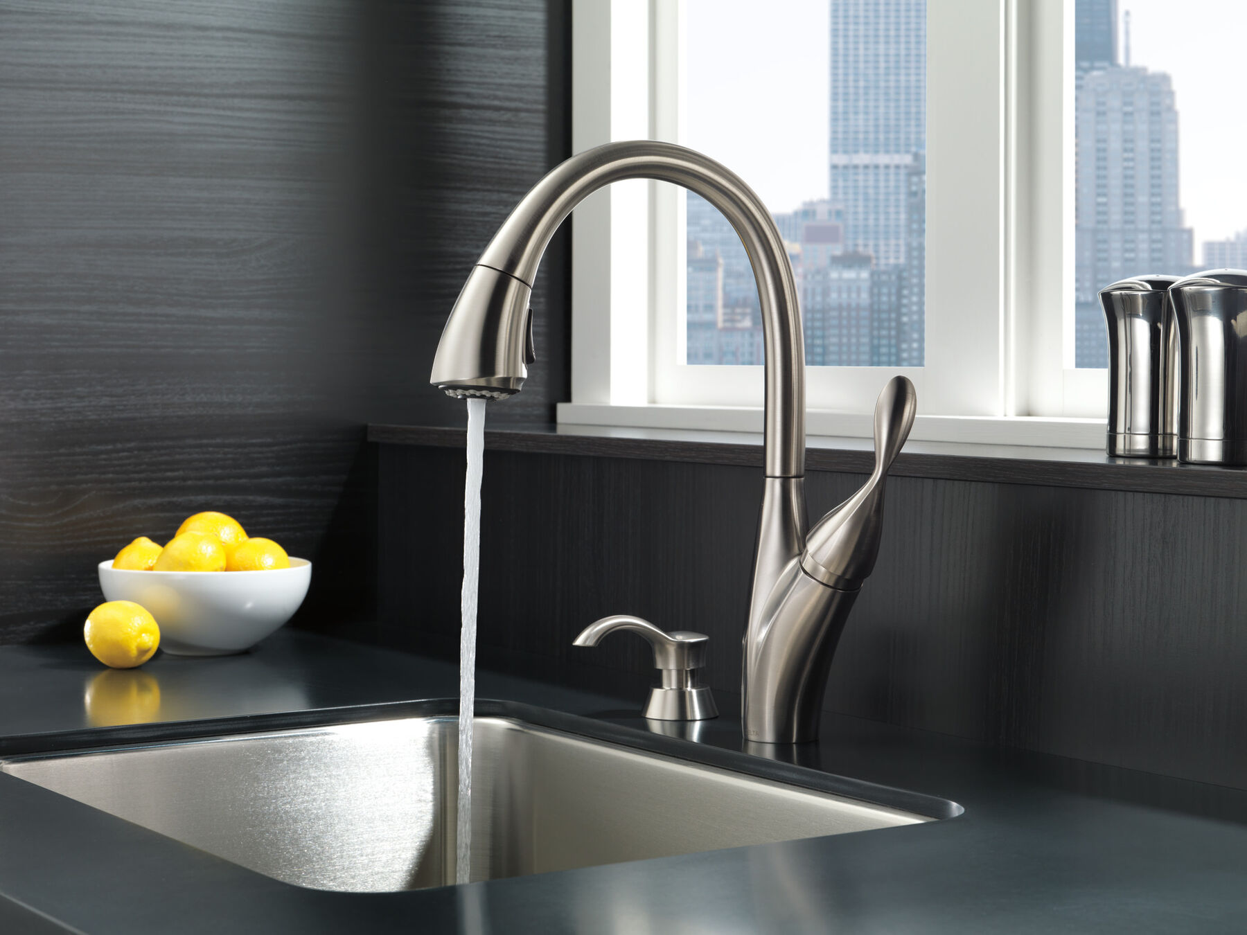 Single Handle Pull-down Kitchen Faucet with MagnaTite and Soap Dispenser