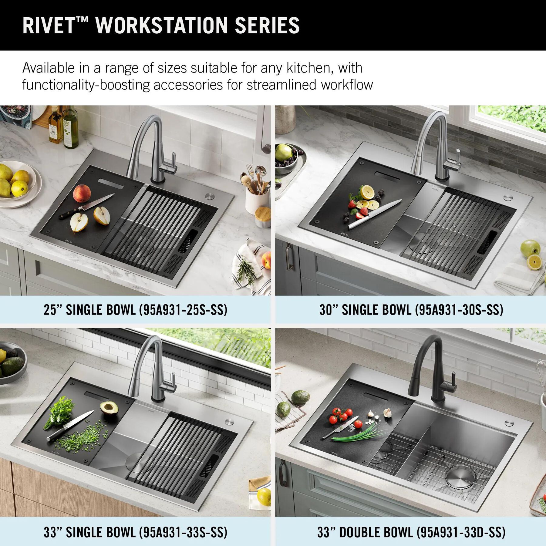 33&rdquo; Workstation Kitchen Sink&nbsp;Drop-In Top Mount&nbsp;16 Gauge&nbsp;Stainless Steel 50/50 Double Bowl with&nbsp;WorkFlow&trade; Ledge&nbsp;and Accessories