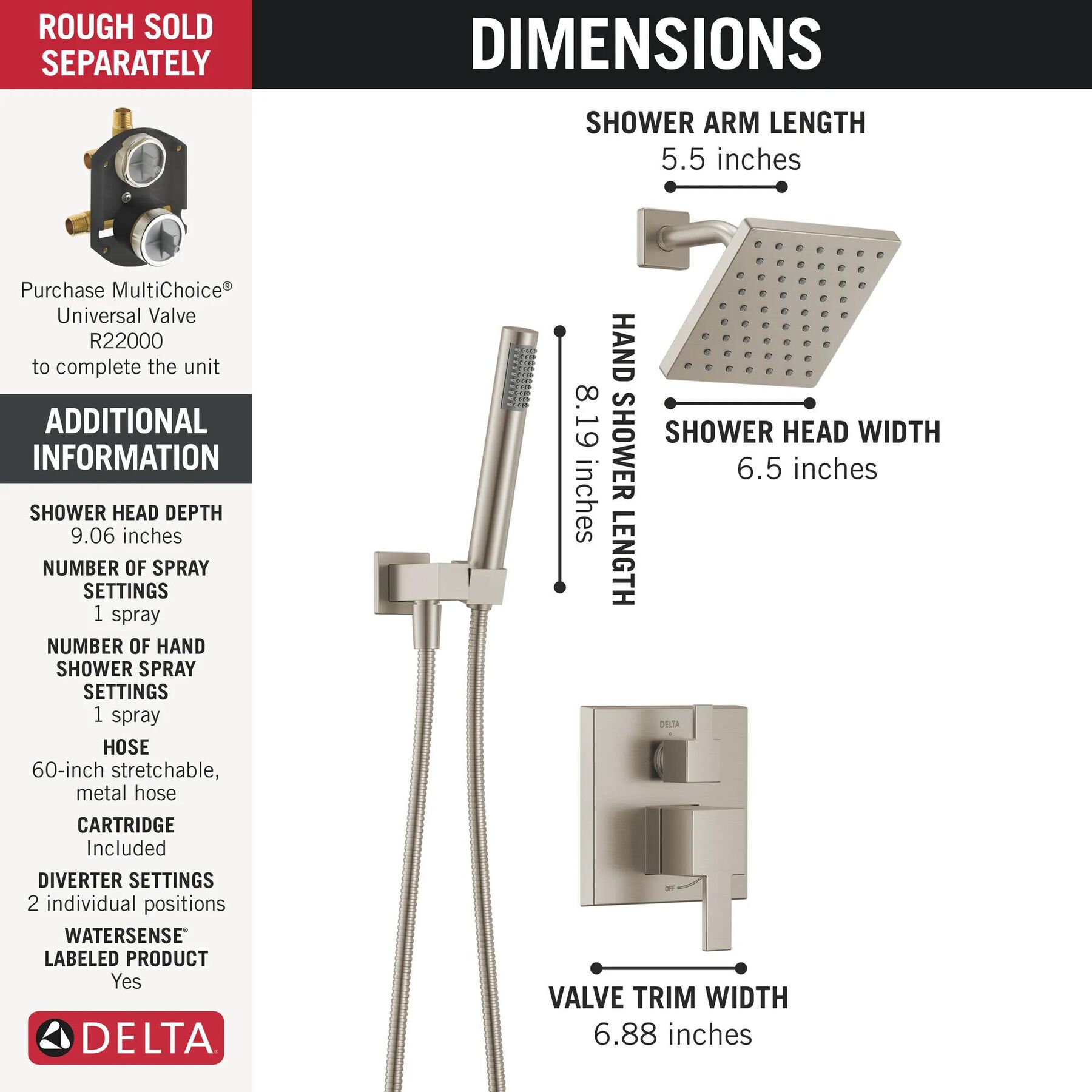 14S Shower Trim w Fixed Head & Hand Shower