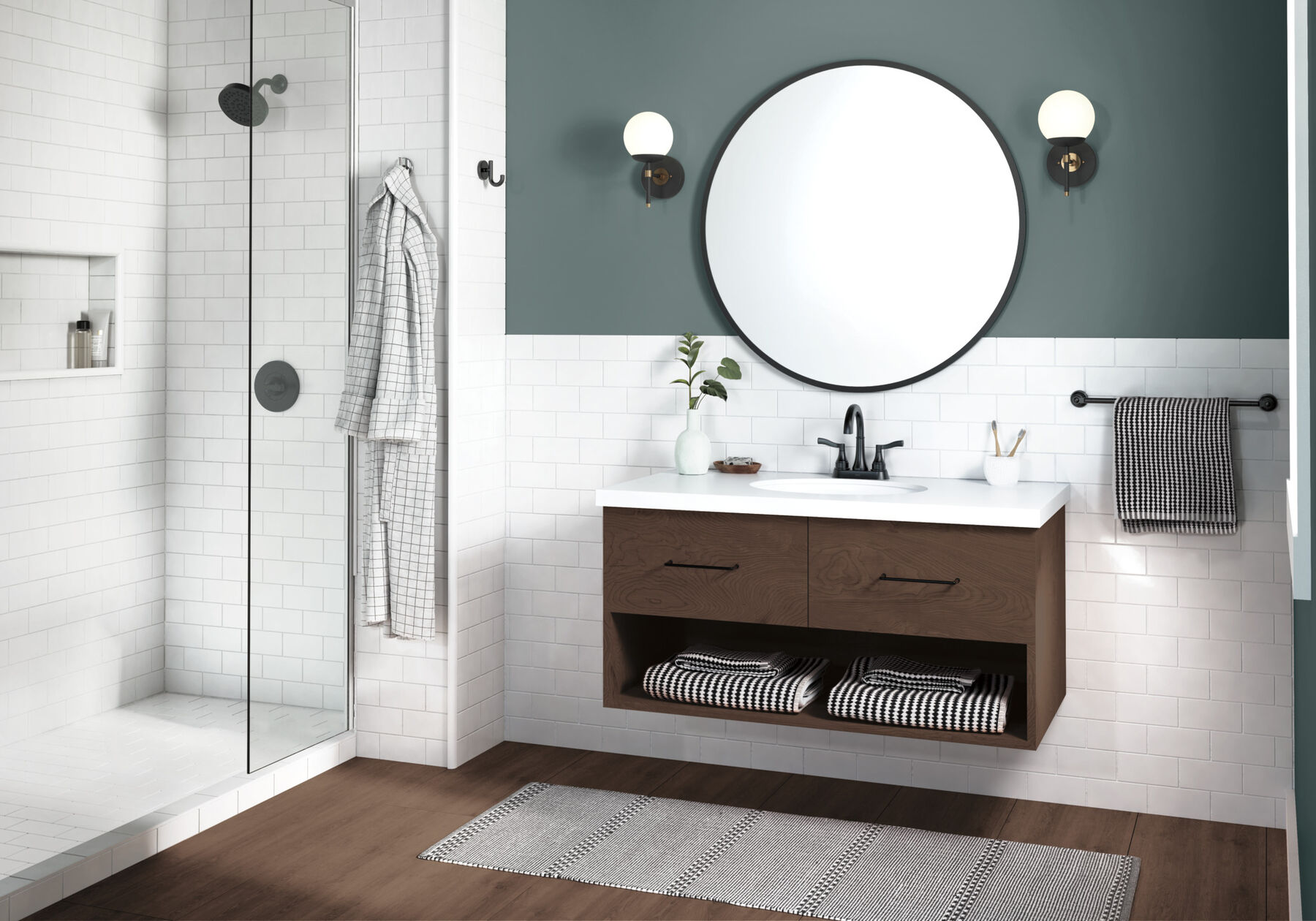 Centerset Lavatory Faucet with 14 Series Shower Trim and Rough Bundle