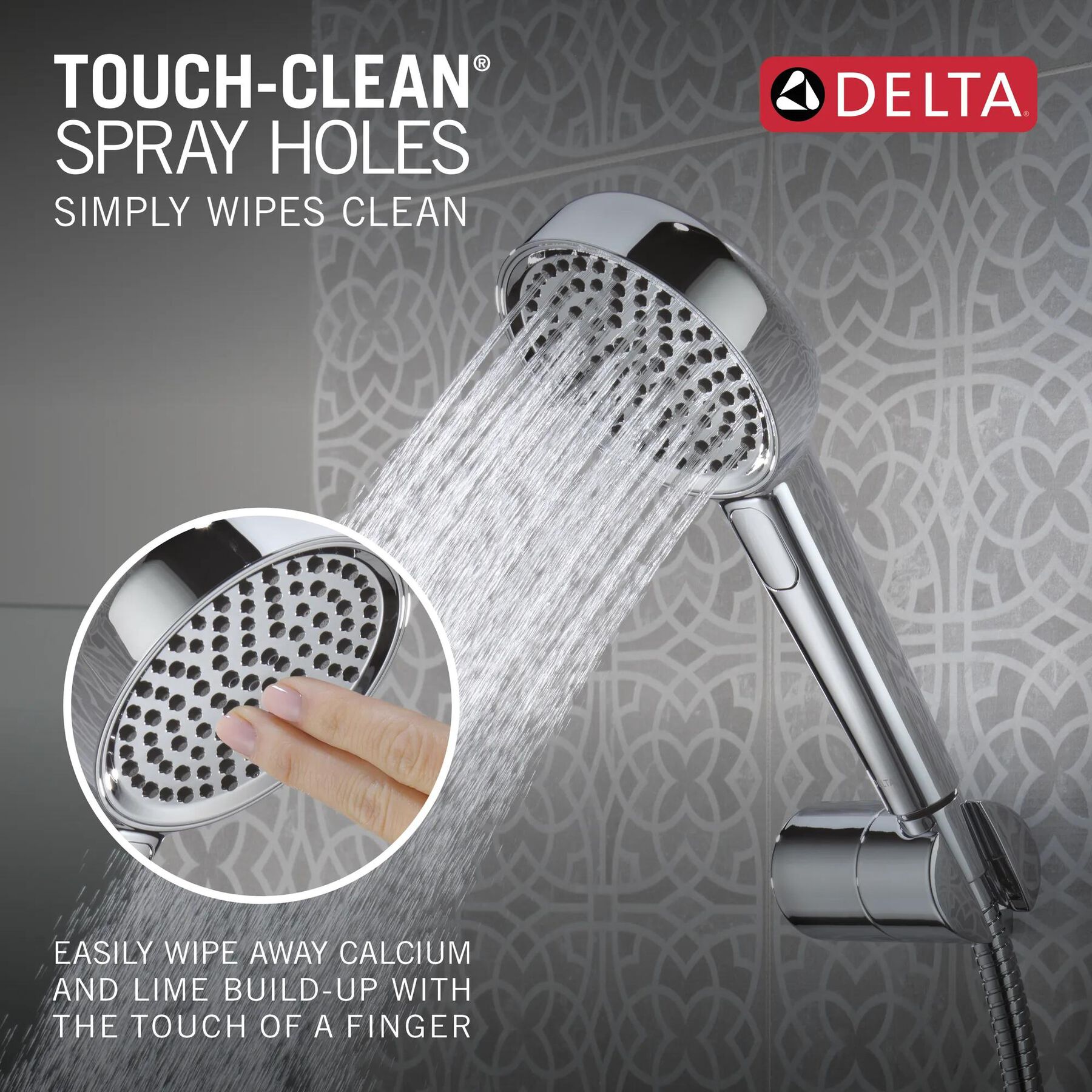 4-Setting Hand Shower with Wall Mount featuring FeatherRain&trade; Spray
