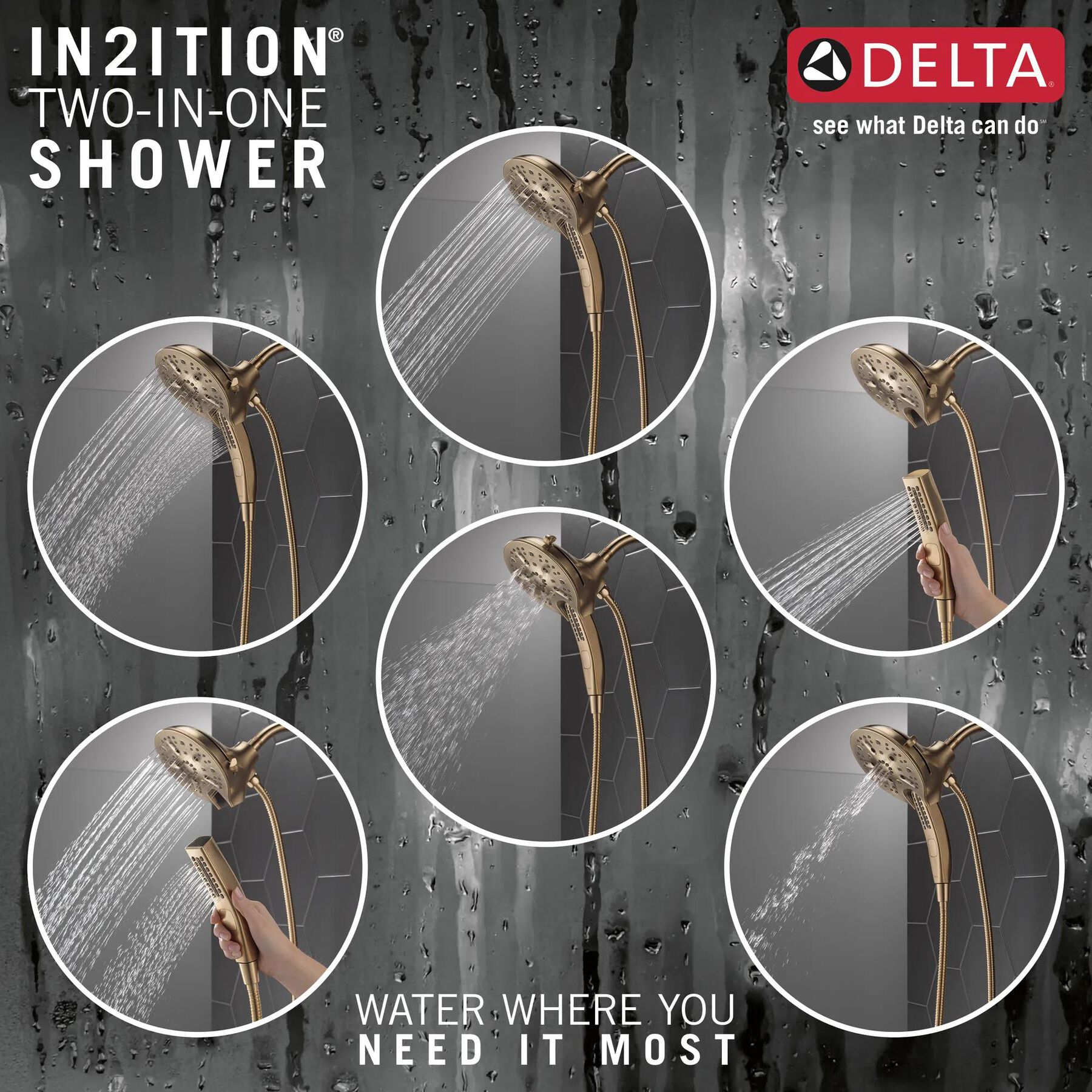 In2ition&reg; H<sub>2</sub>Okinetic&reg; 5-Setting Two-in-One Shower (Recertified)