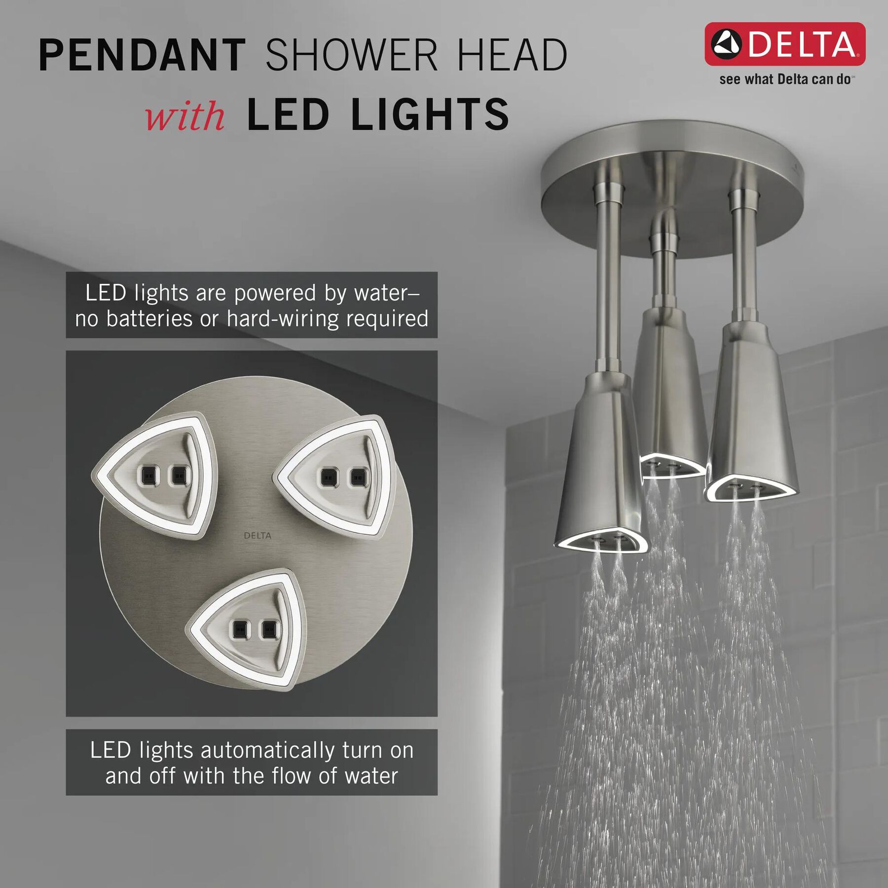 H<sub>2</sub>Okinetic&reg; Pendant Raincan Shower Head with LED Light