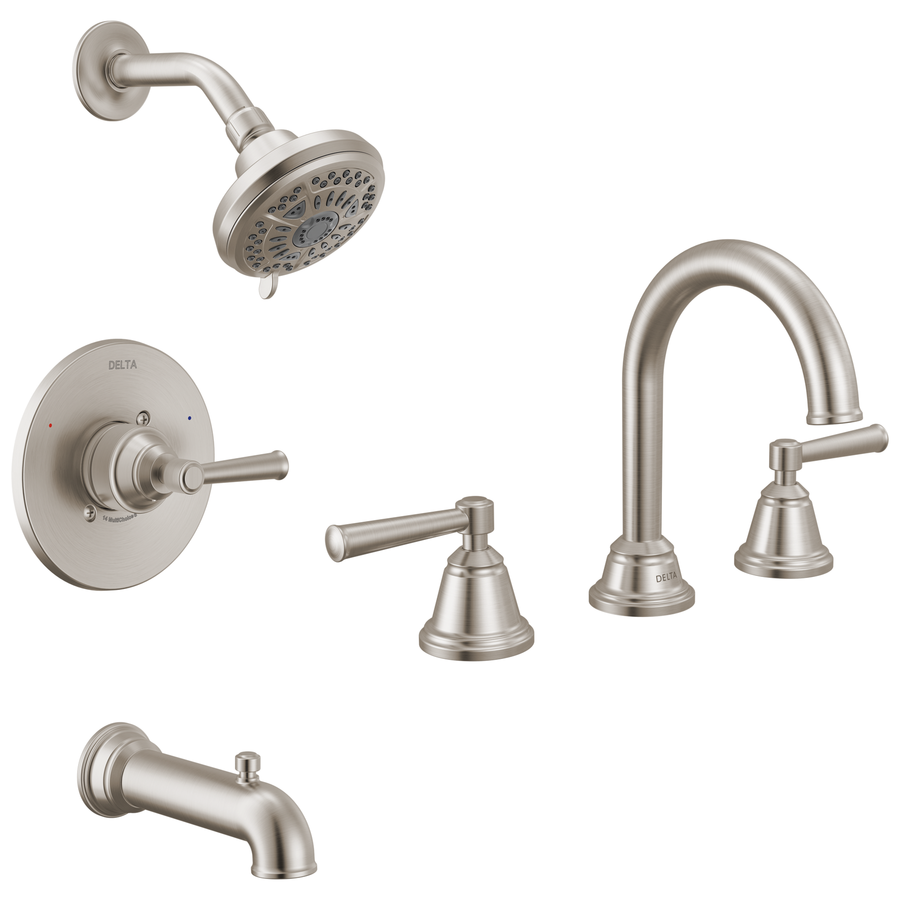 Widespread Lavatory Faucet with 14 Series Tub Shower Trim and Rough Bundle