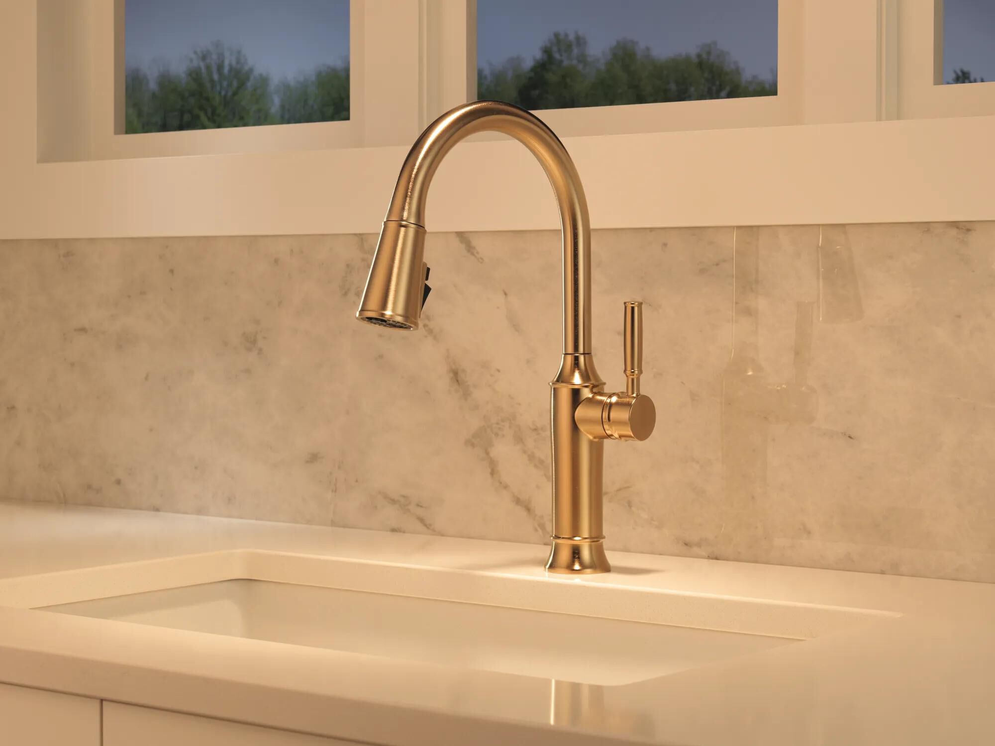 Single Handle Pull-Down Kitchen Faucet in Lumicoat® Champagne