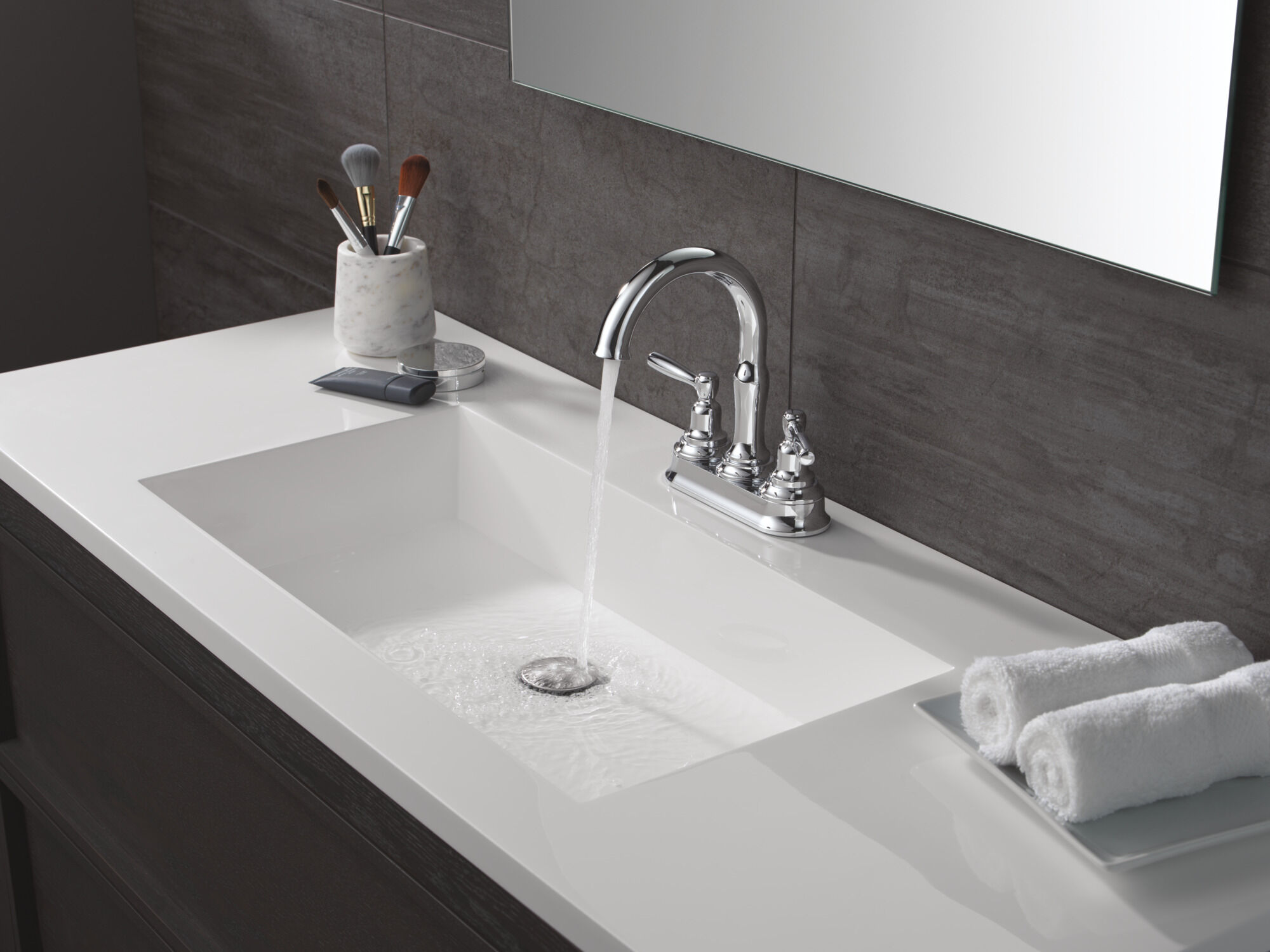 Two Handle Centerset Bathroom Faucet in Chrome 25985LF | Delta Faucet