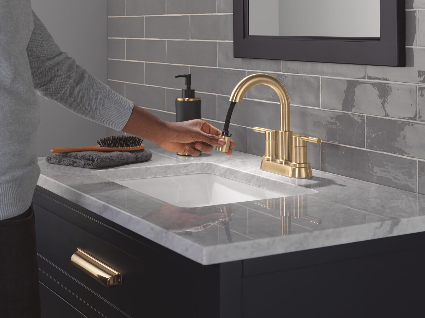 Two Handle Centerset Pull-Down Bathroom Faucet