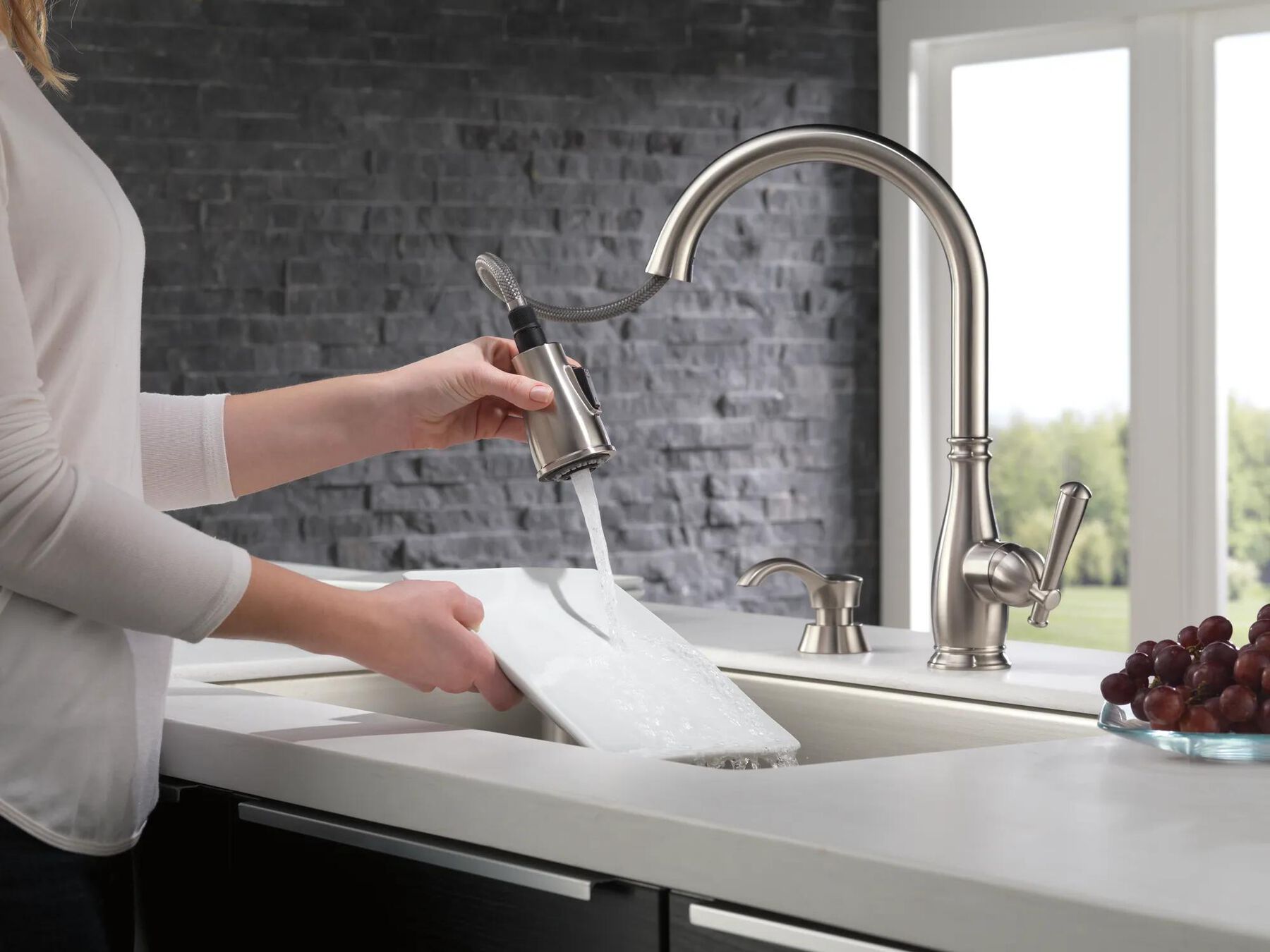 Single Handle Pull-Down Kitchen Faucet with Soap Dispenser