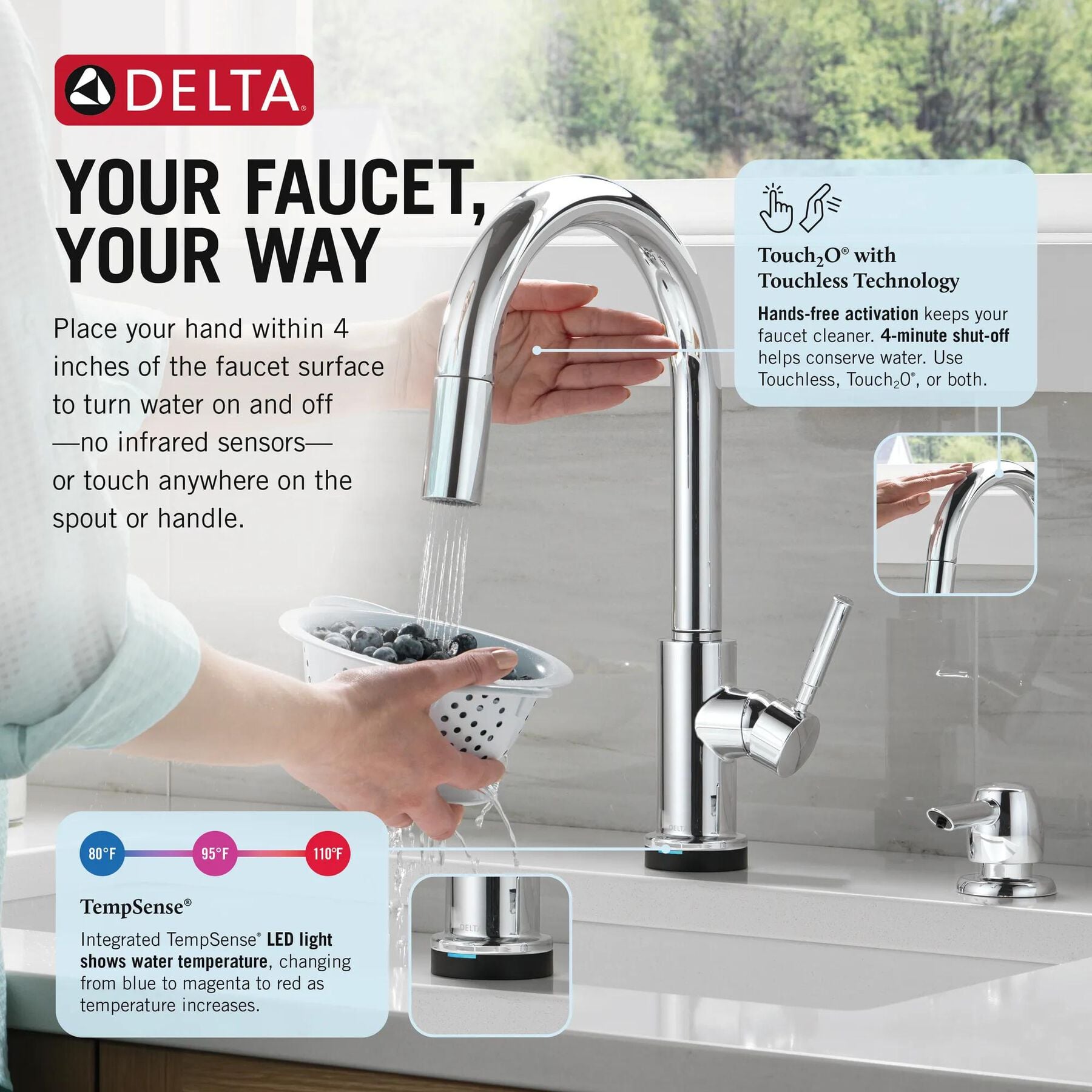 Single Handle Pull-Down Touch<sub>2</sub>O&reg; Technology Kitchen Faucet with Touchless Technology