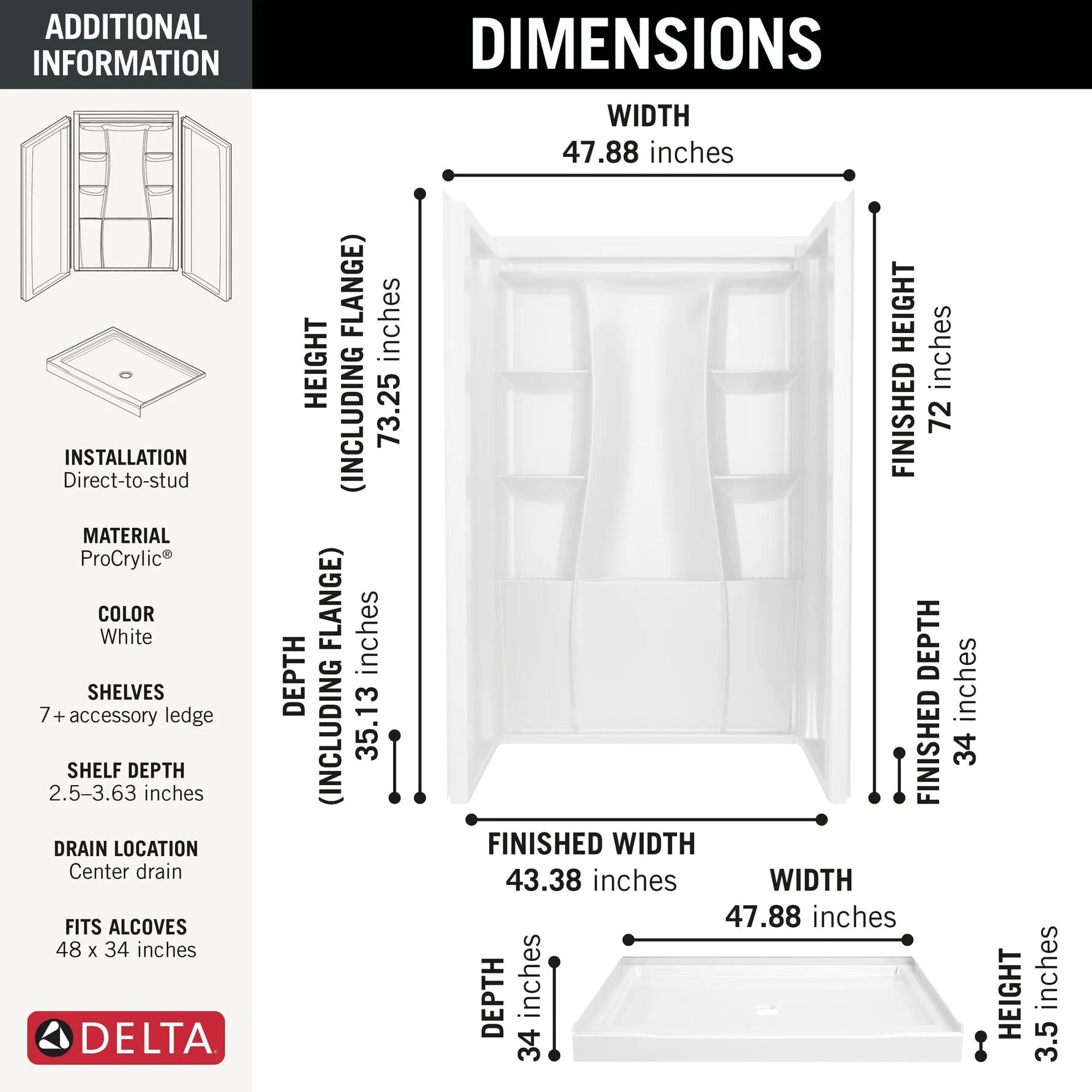 48x34 Alcove Shower Bundle - Center