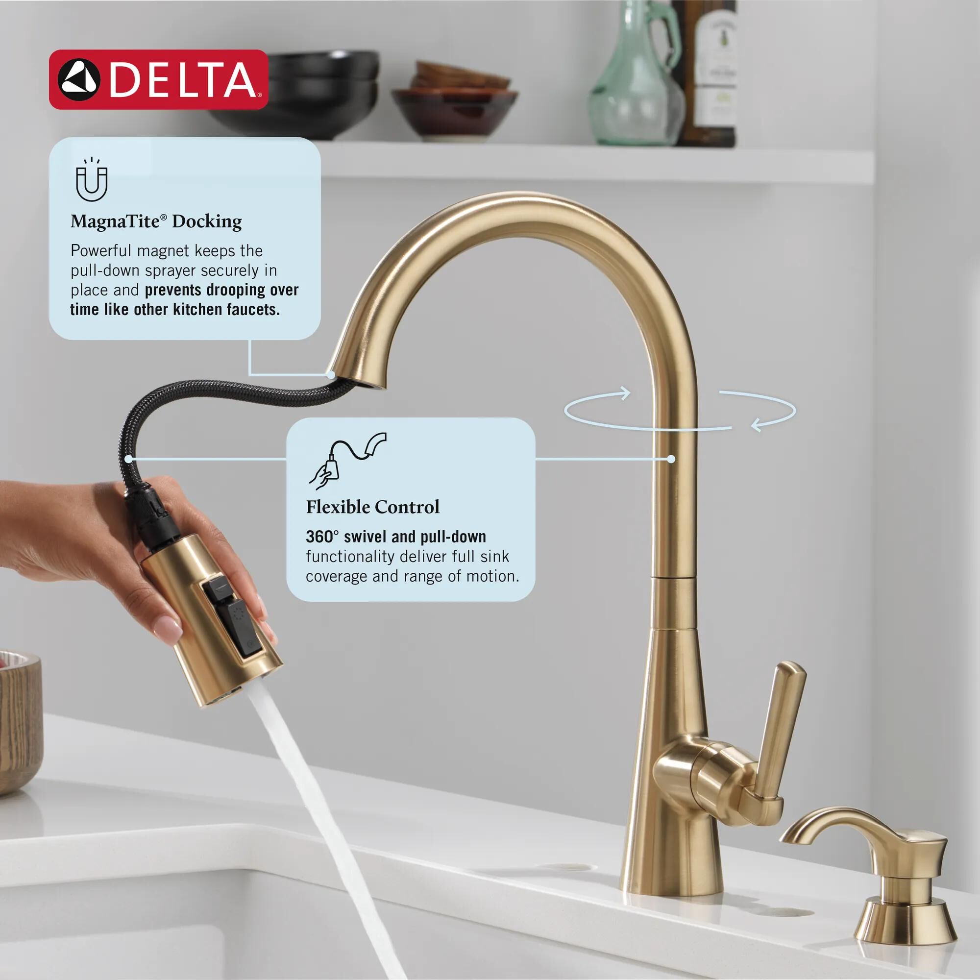 Single Handle Pull-Down Kitchen Faucet with Soap Dispenser and